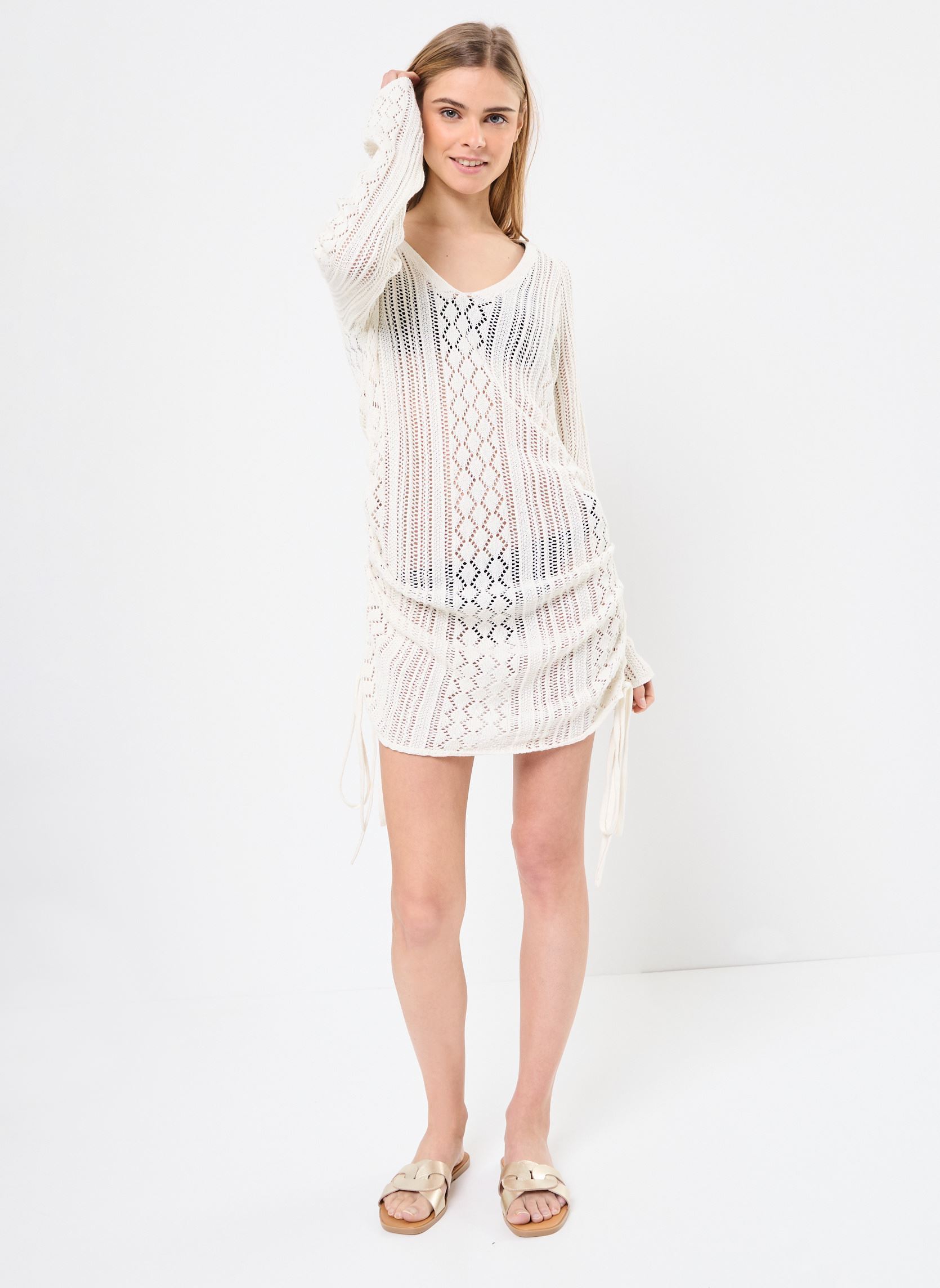 Jurken NMLUNA L/S SIDE RUCHED KNIT DRESS FWD DD dames beige Noisy May Jurken NMLUNA L/S SIDE RUCHED KNIT DRESS FWD DD dames beige BIRCH