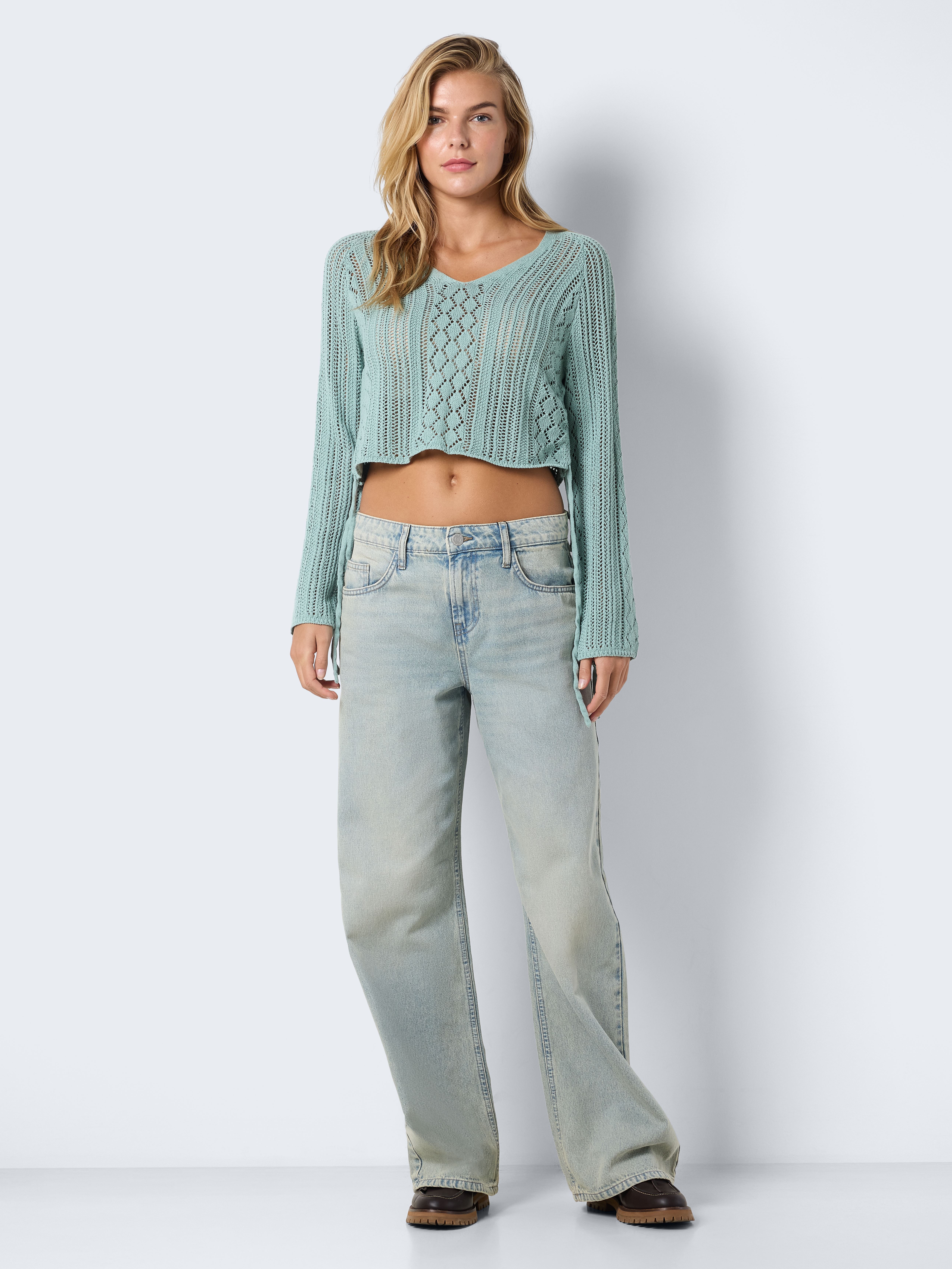 Pullover NMLUNA L/S SIDE RUCHED KNIT FWD DD damen grün Noisy May Pullover NMLUNA L/S SIDE RUCHED KNIT FWD DD damen grün Aqua Gray