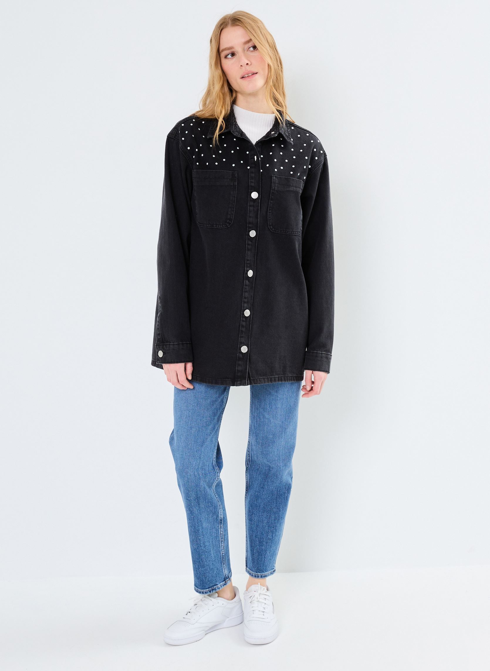 Chemises manches longues NMALVA LS OVERSIZE STUD SHACKET AZ387BL femme noir Noisy May Chemises manches longues NMALVA LS OVERSIZE STUD SHACKET AZ387BL femme noir Black Denim