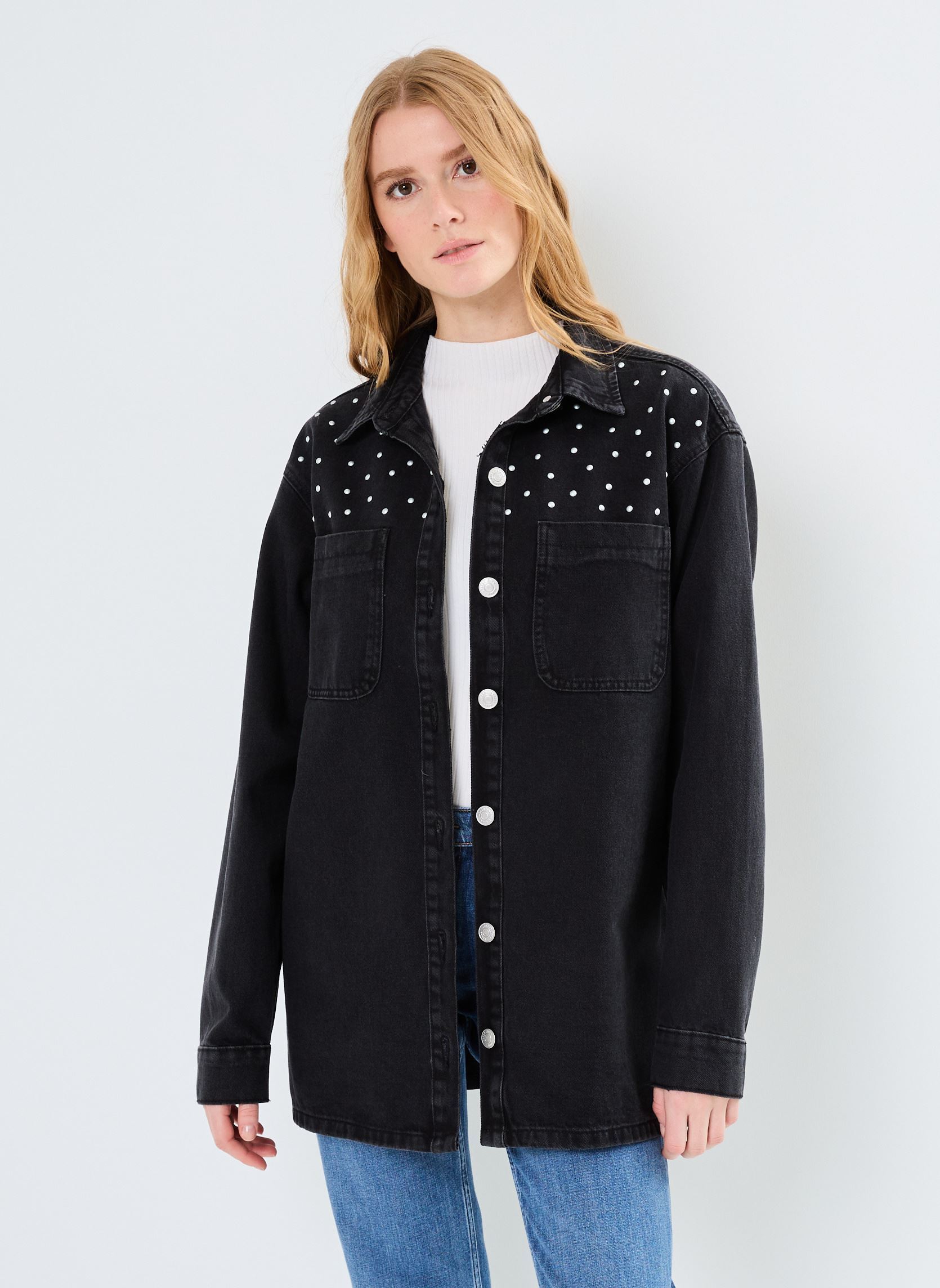 Chemises manches longues NMALVA LS OVERSIZE STUD SHACKET AZ387BL femme noir Noisy May Chemises manches longues NMALVA LS OVERSIZE STUD SHACKET AZ387BL femme noir Black Denim