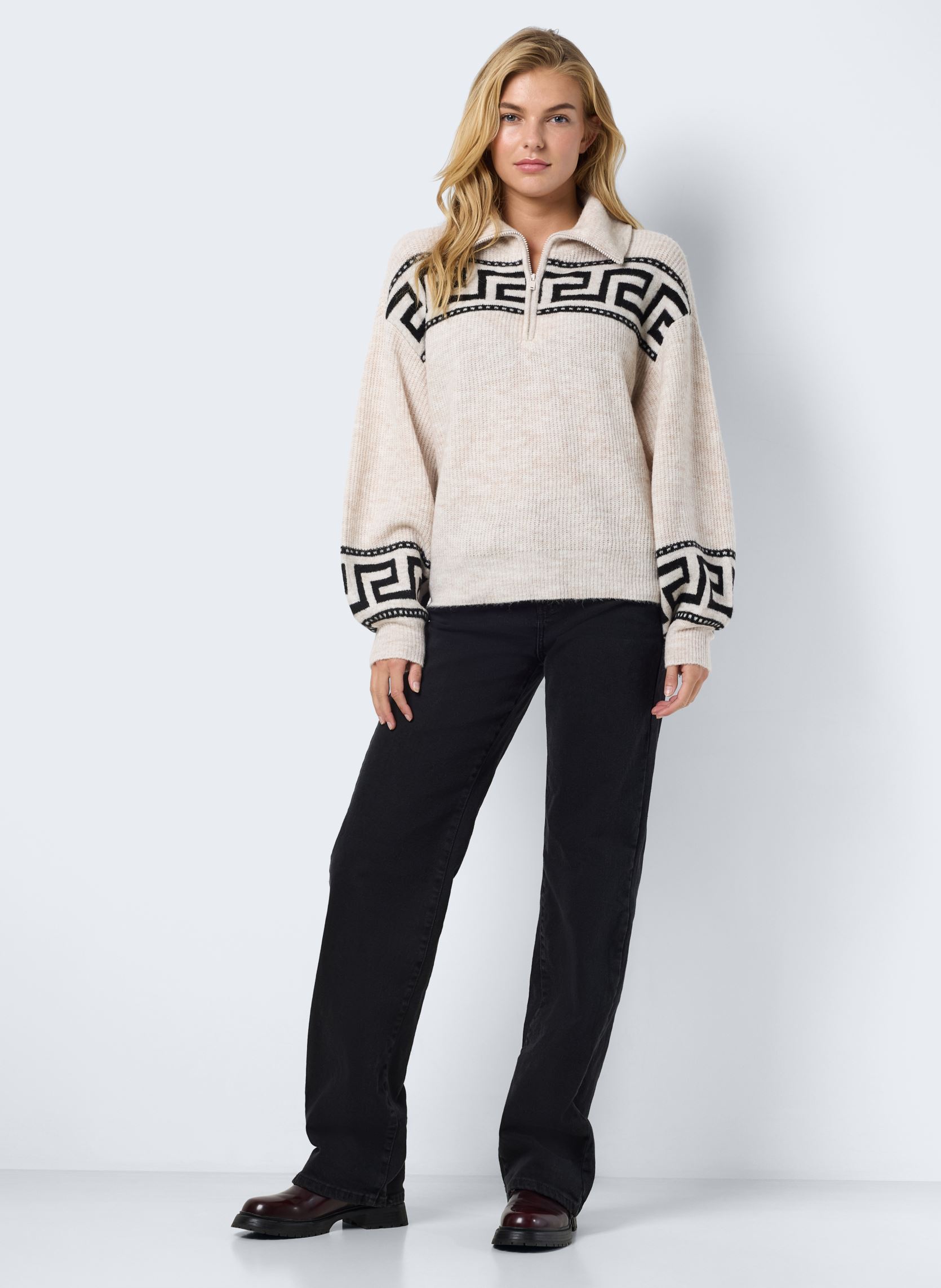 Pullover NMBALA L/S HIGH NECK ZIP KNIT damen beige Noisy May Pullover NMBALA L/S HIGH NECK ZIP KNIT damen beige BIRCH