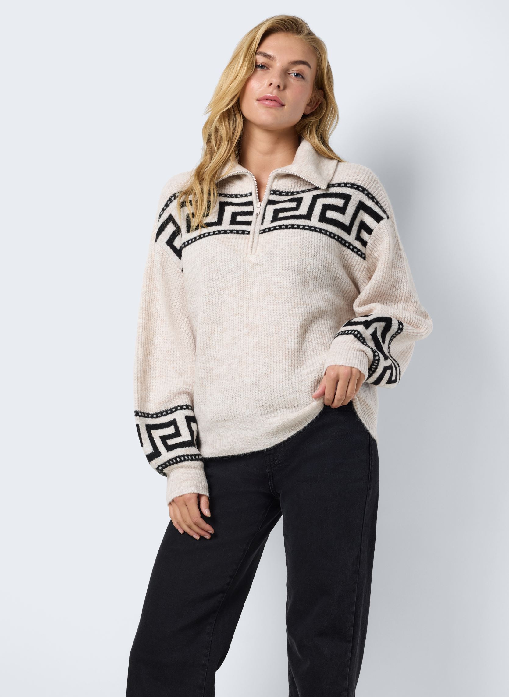 Pullover NMBALA L/S HIGH NECK ZIP KNIT damen beige Noisy May Pullover NMBALA L/S HIGH NECK ZIP KNIT damen beige BIRCH