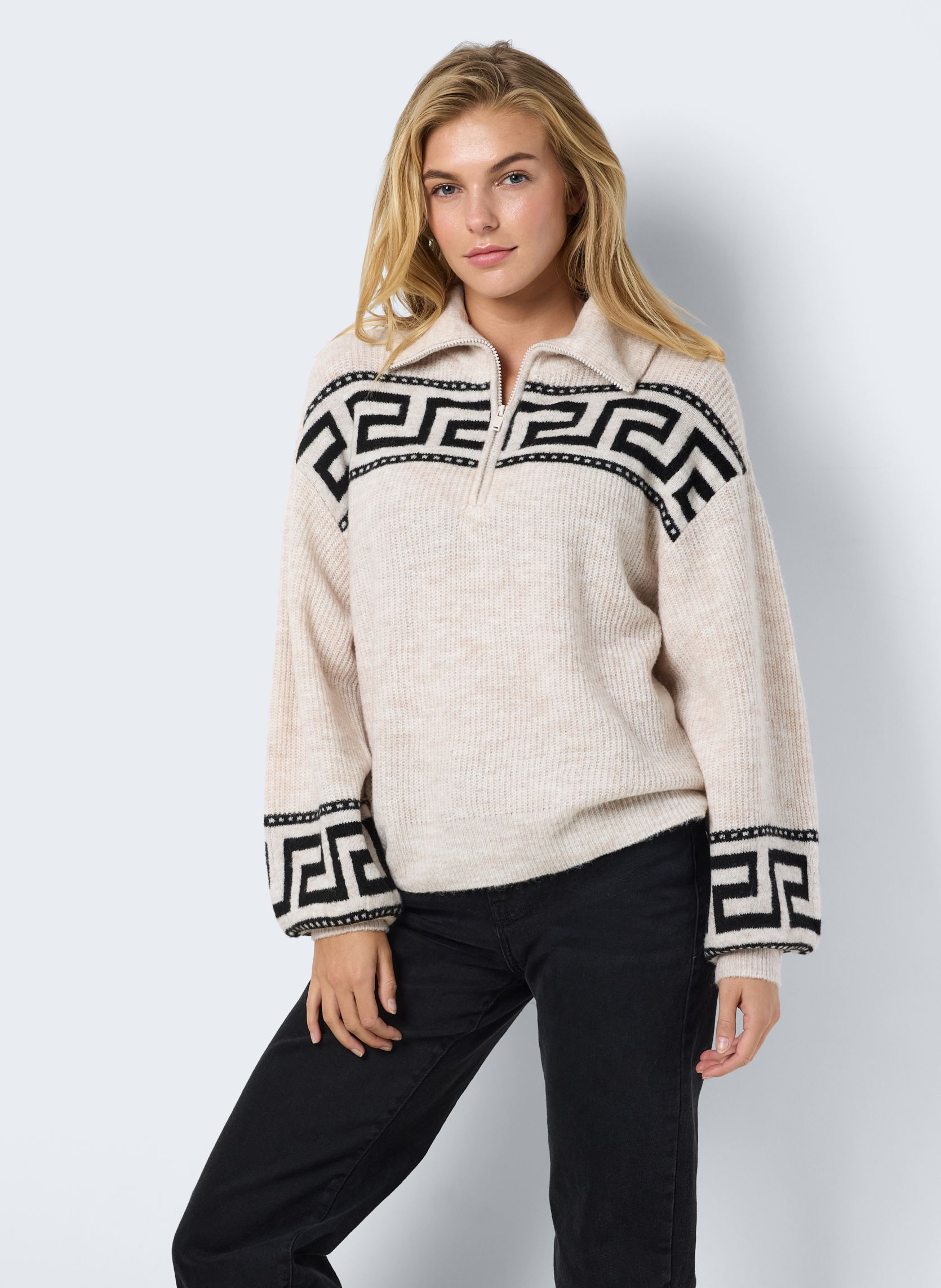 Pullover NMBALA L/S HIGH NECK ZIP KNIT damen beige Noisy May Pullover NMBALA L/S HIGH NECK ZIP KNIT damen beige BIRCH