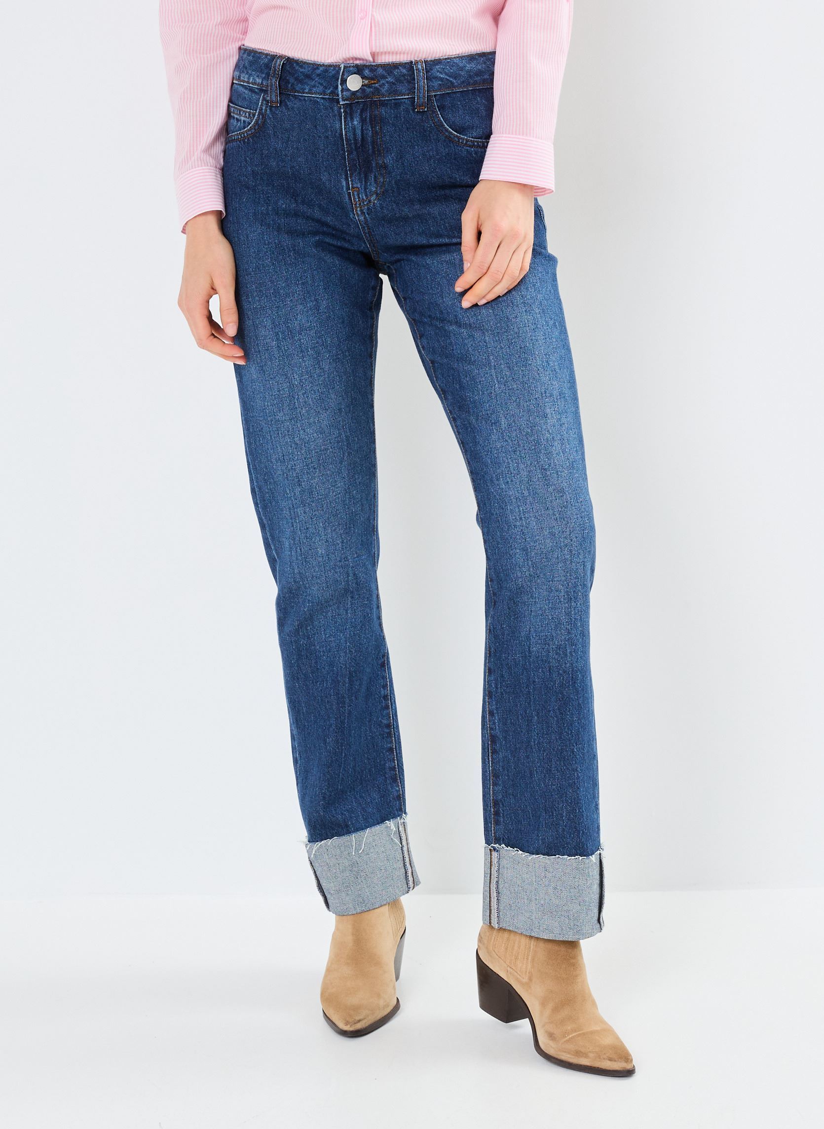 Wijde jeans / Flared Jeans NMSANJA NW STRAIGHT FOLD UP JEAN AZ382DB dames blauw Noisy May Wijde jeans / Flared Jeans NMSANJA NW STRAIGHT FOLD UP JEAN AZ382DB dames blauw Dark Blue Denim