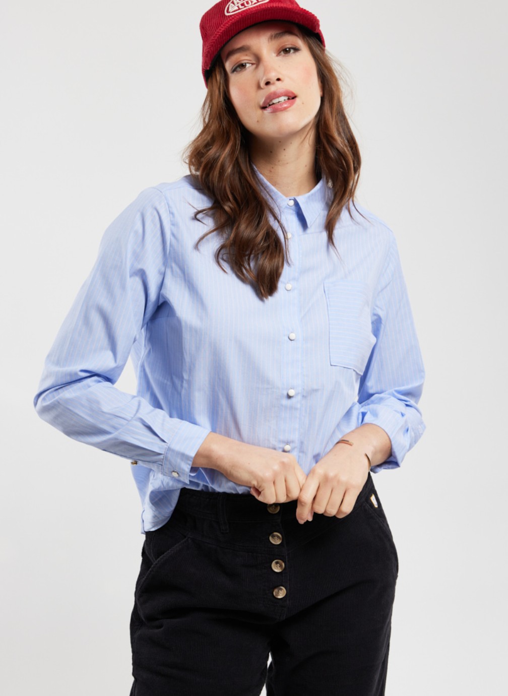 Chemise Femme Bleue à Rayures - Manches Longues - Taille 36 - Coton - Occasion En Parfait état