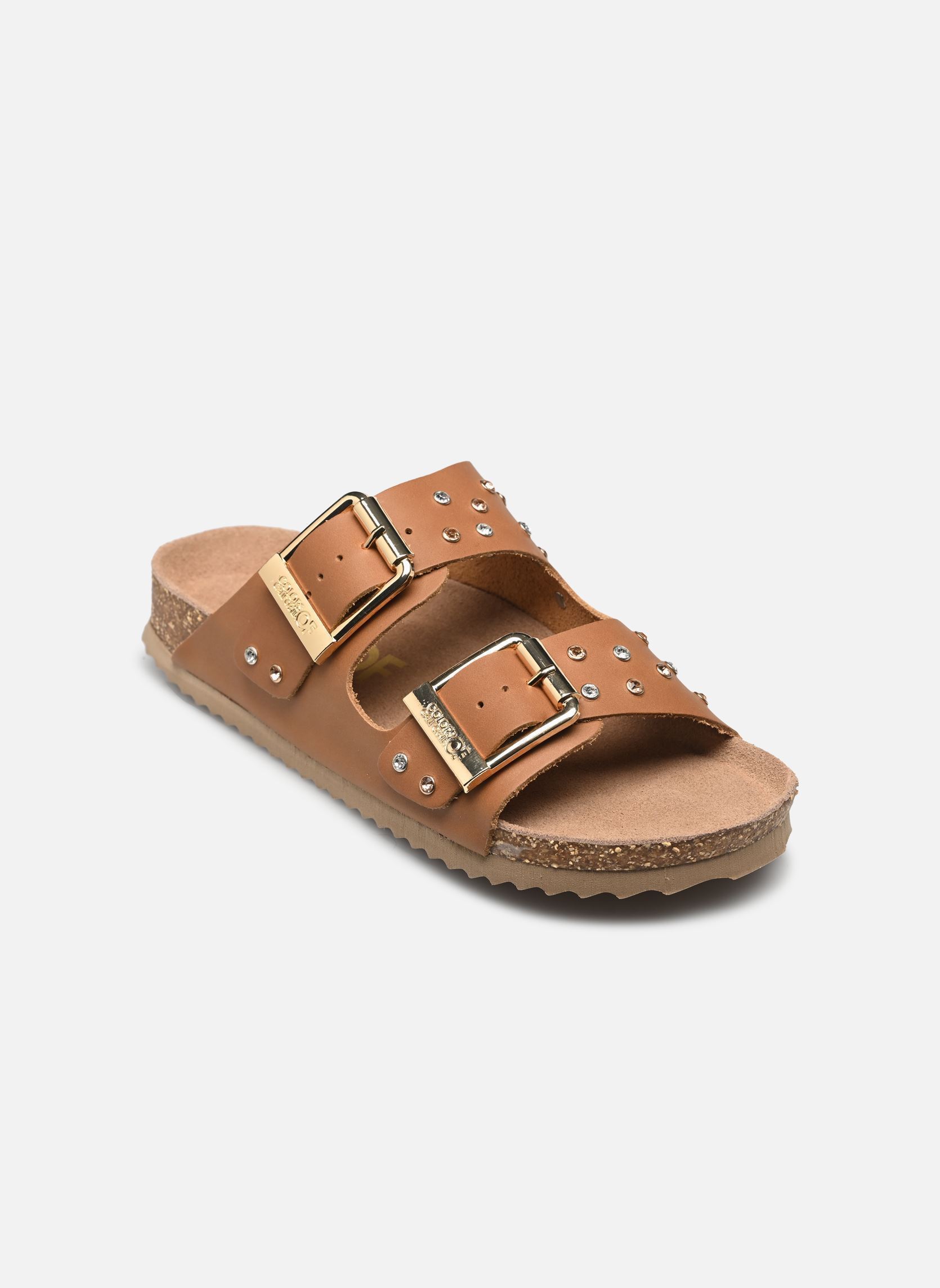 Sandales plates Two buckle sandal nubuck stras femme beige Colors of California Sandales plates Two buckle sandal nubuck stras femme beige NAT