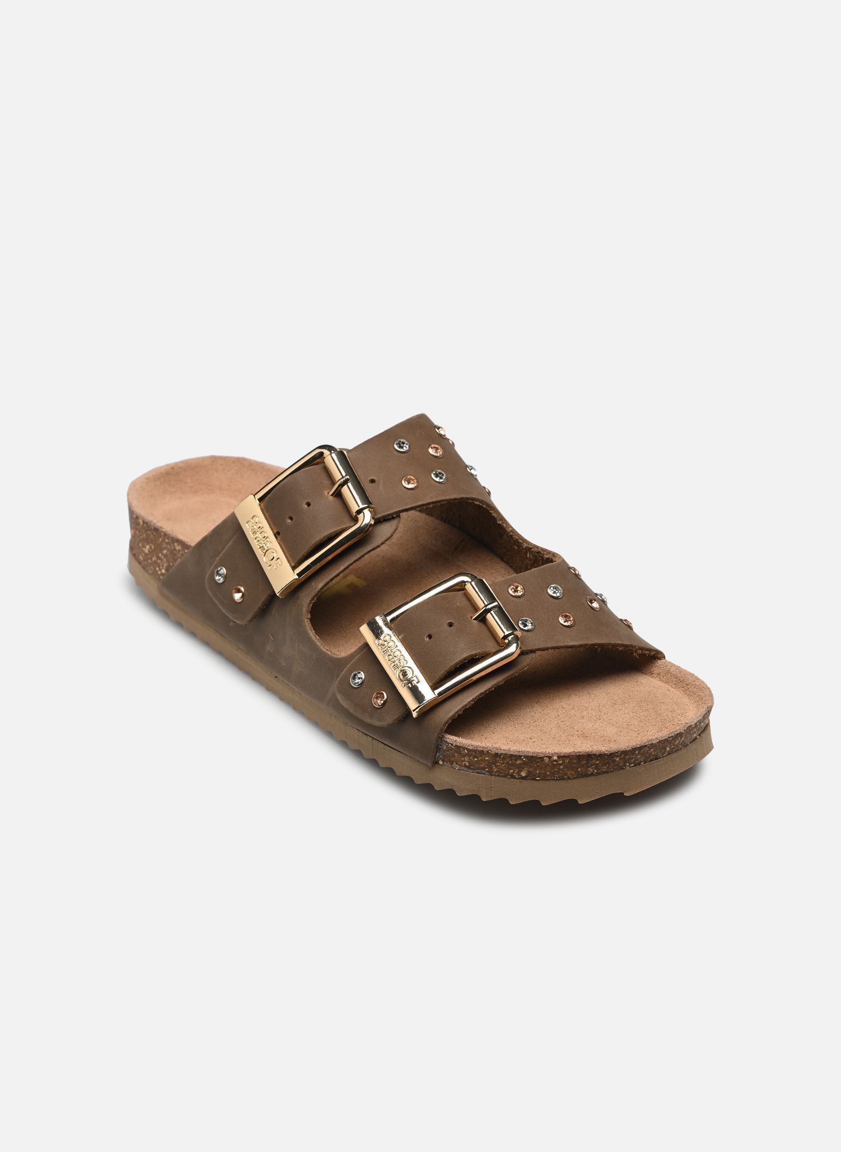 Flache Sandalen Two buckle sandal nubuck stras damen grün Colors of California Flache Sandalen Two buckle sandal nubuck stras damen grün NMIL