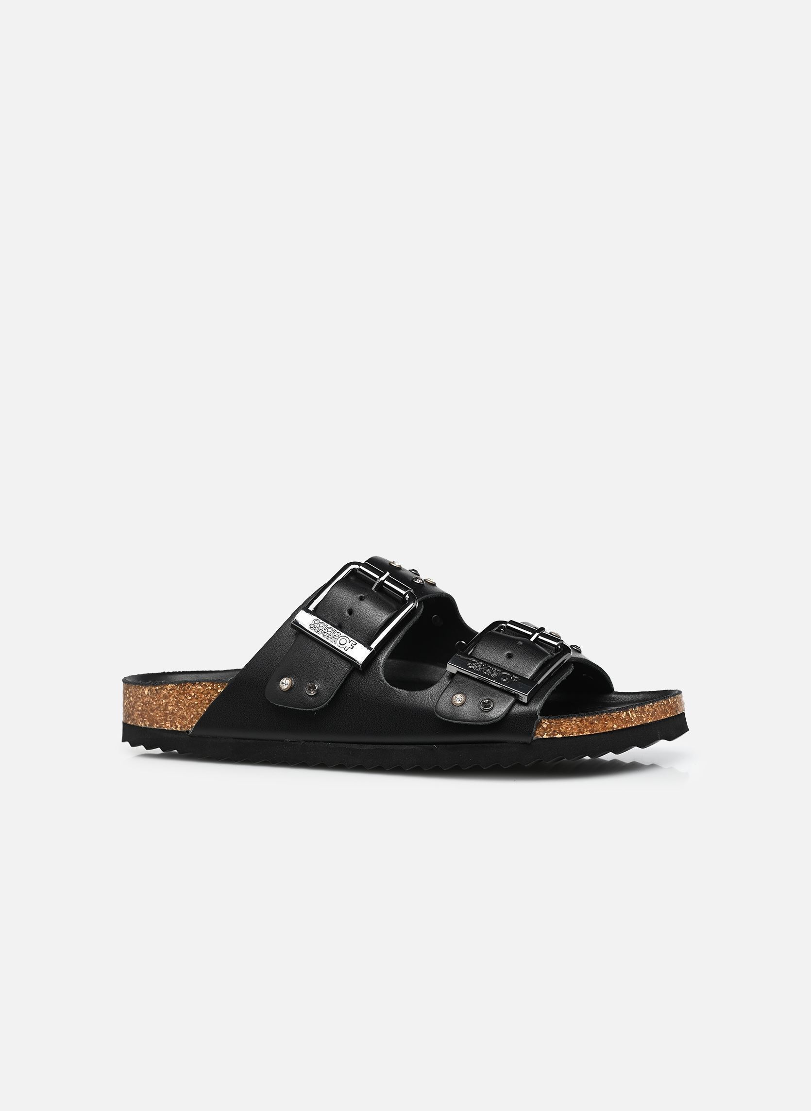 Flache Sandalen Two buckle sandal nubuck stras damen schwarz Colors of California Flache Sandalen Two buckle sandal nubuck stras damen schwarz BLACK
