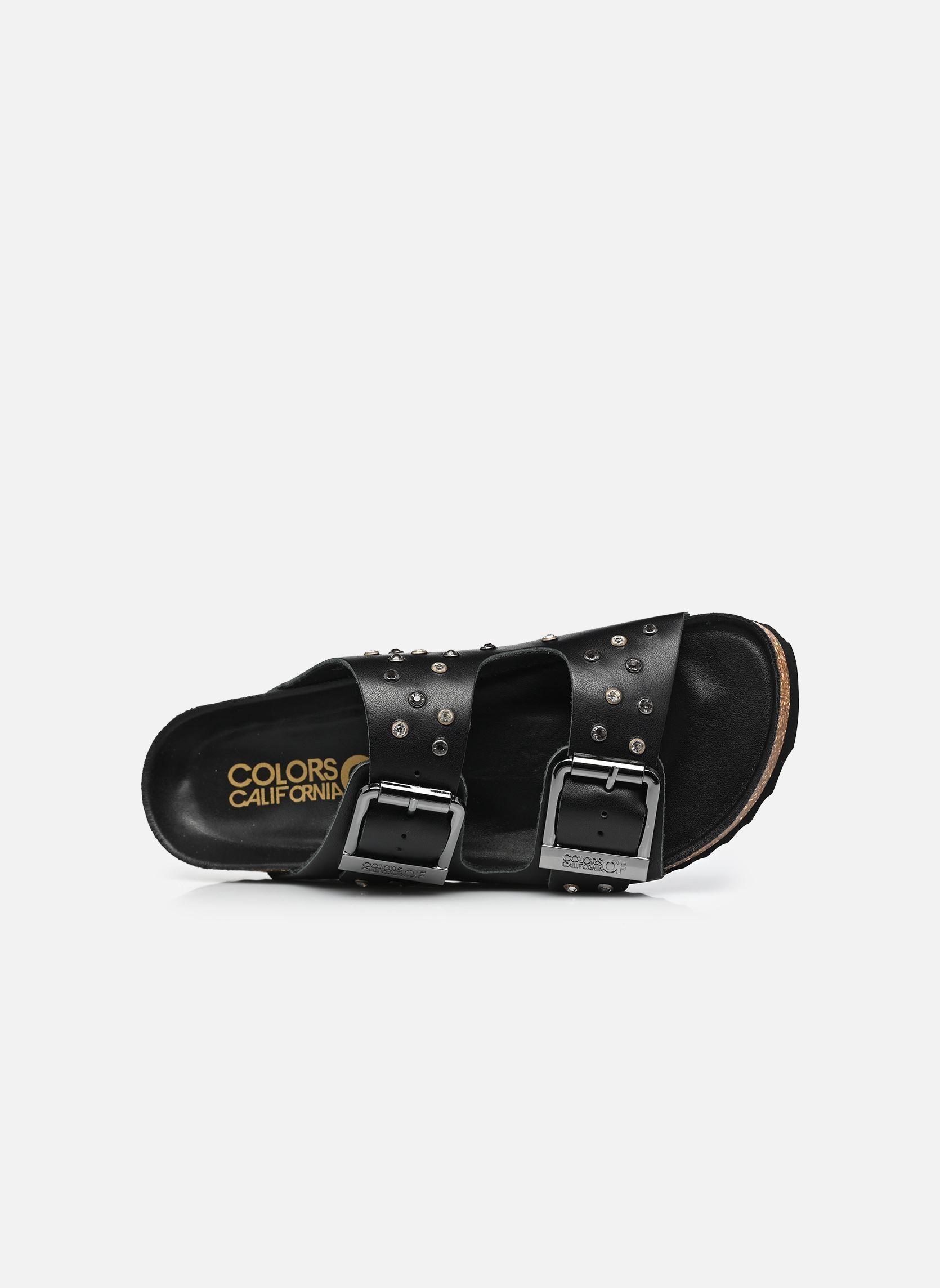 Flache Sandalen Two buckle sandal nubuck stras damen schwarz Colors of California Flache Sandalen Two buckle sandal nubuck stras damen schwarz BLACK
