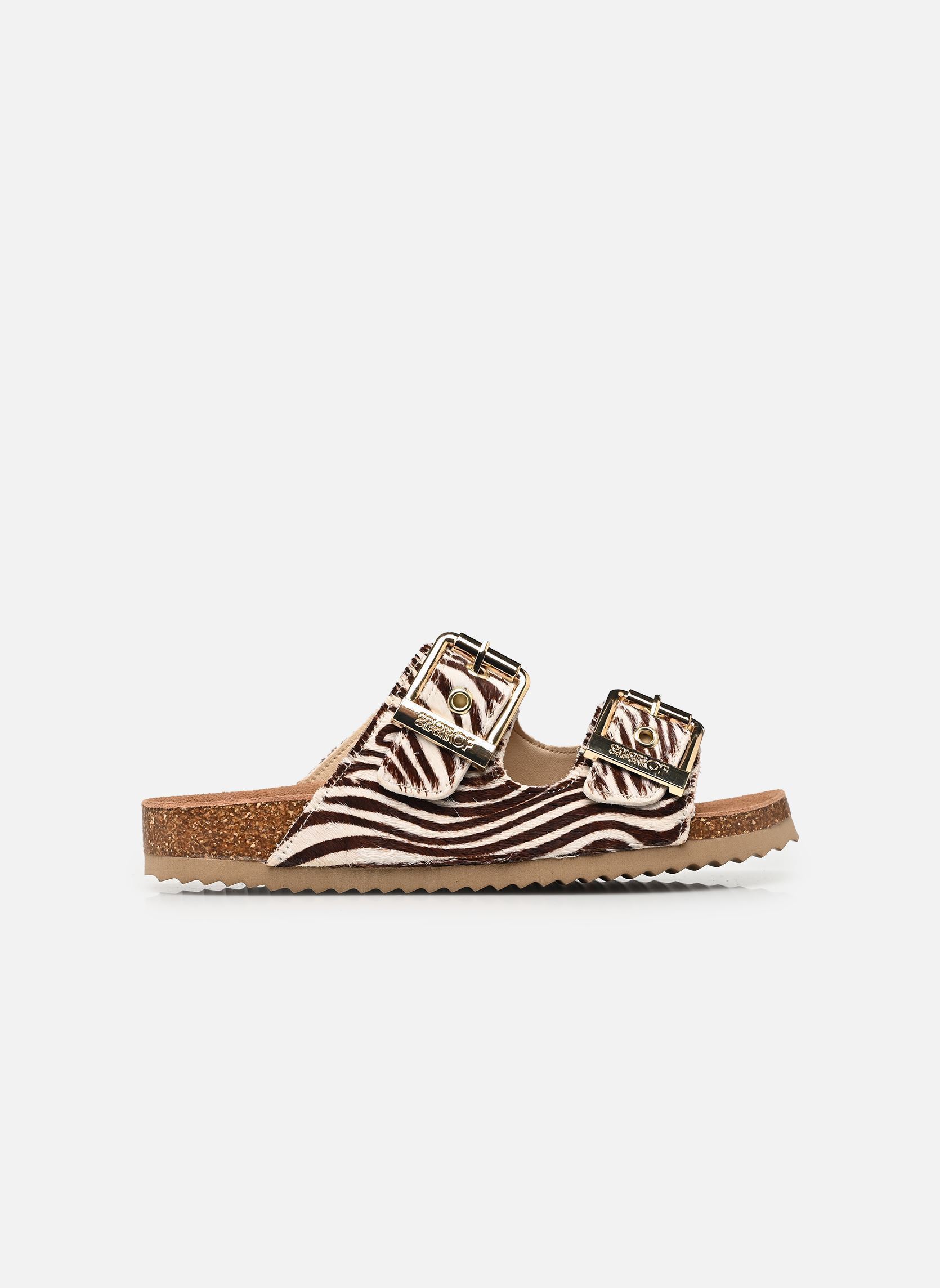 Muilen en klompen Pony hair two buckle sandal dames meerkleurig Colors of California Muilen en klompen Pony hair two buckle sandal dames meerkleurig ZEBRA