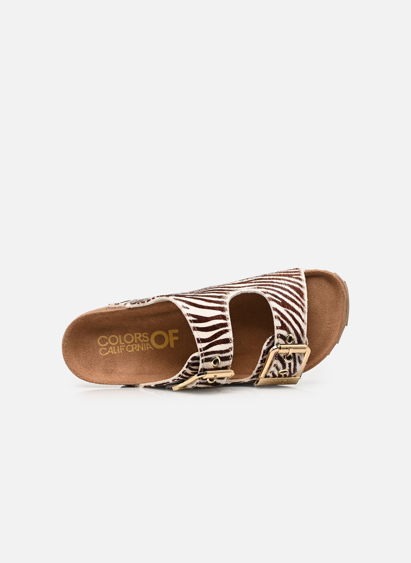 Muilen en klompen Pony hair two buckle sandal dames meerkleurig Colors of California Muilen en klompen Pony hair two buckle sandal dames meerkleurig ZEBRA
