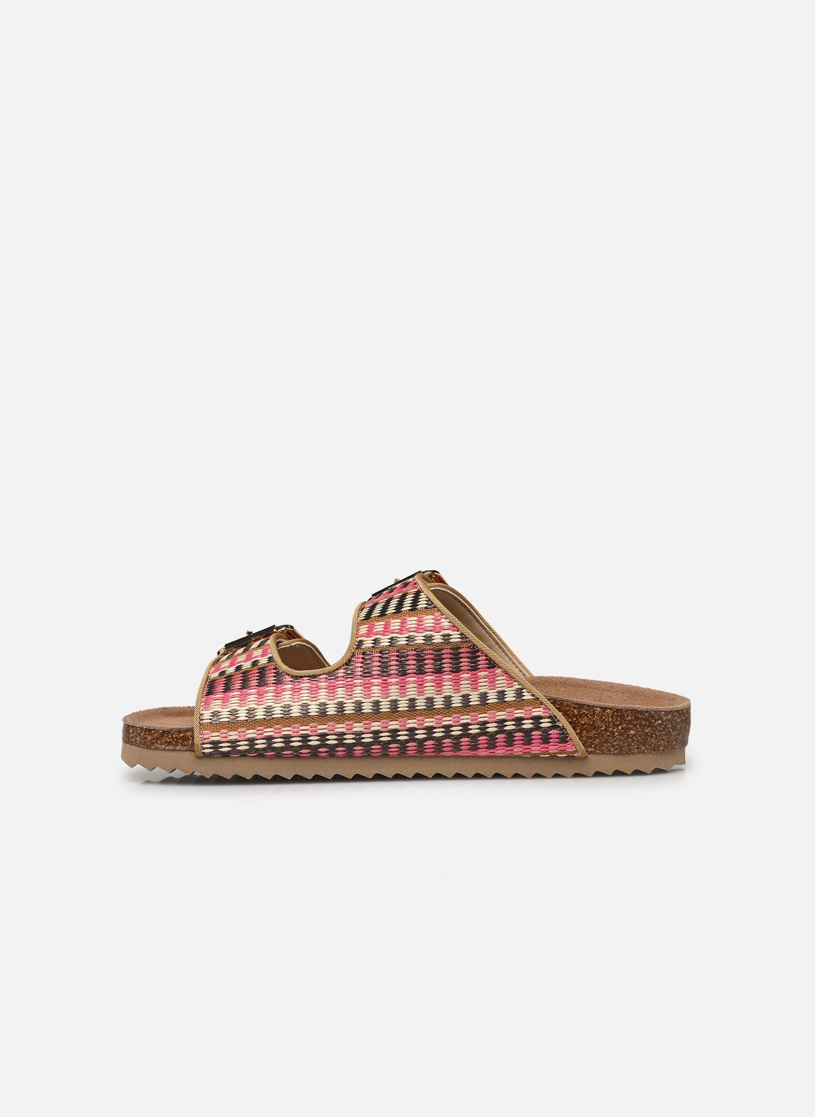 Sandales plates Two buckle sandal in rafia femme multicolore Colors of California Sandales plates Two buckle sandal in rafia femme multicolore PINKN