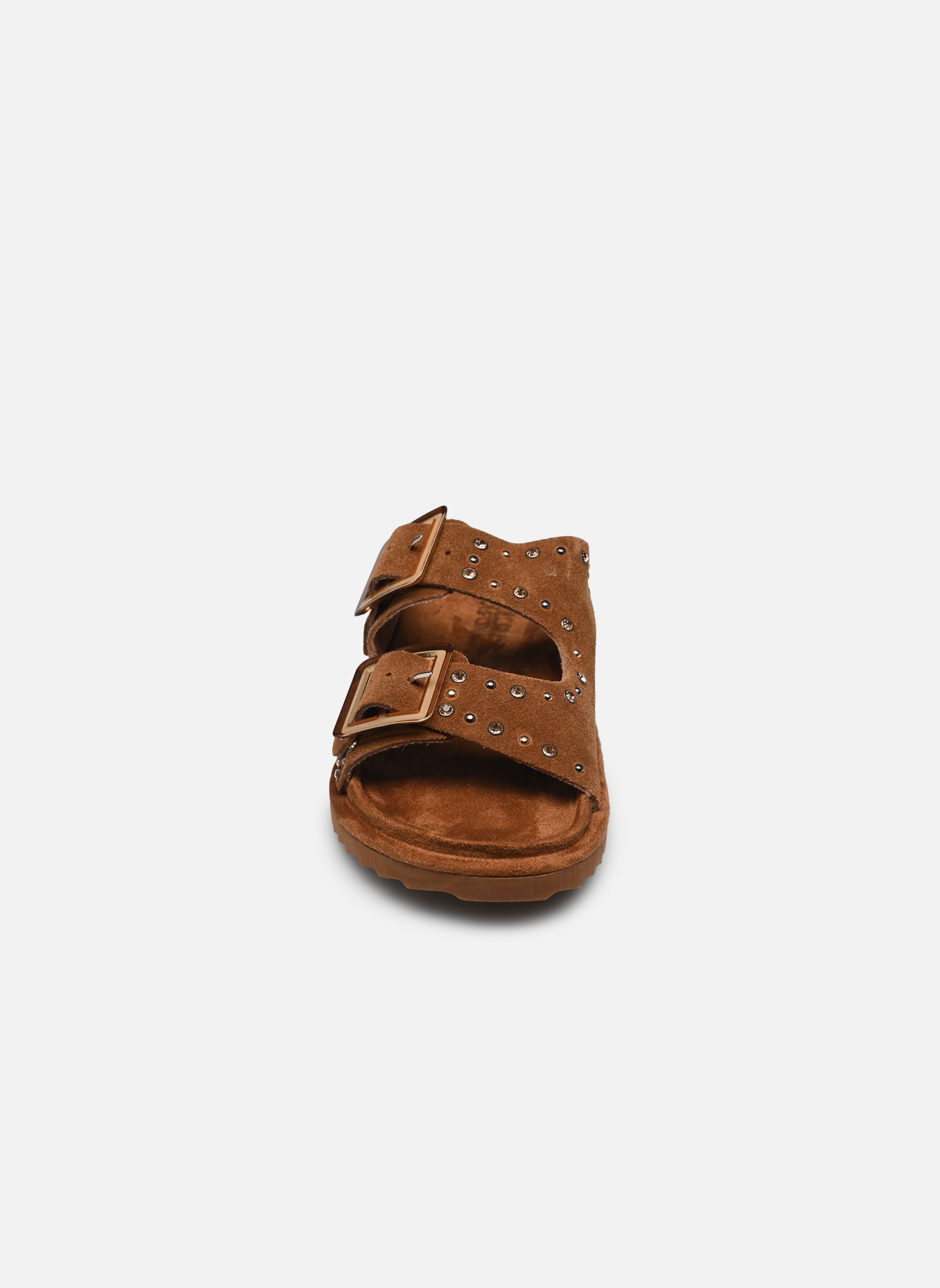 Sandales plates Two buckle sandal with studs femme marron Colors of California Sandales plates Two buckle sandal with studs femme marron TAN