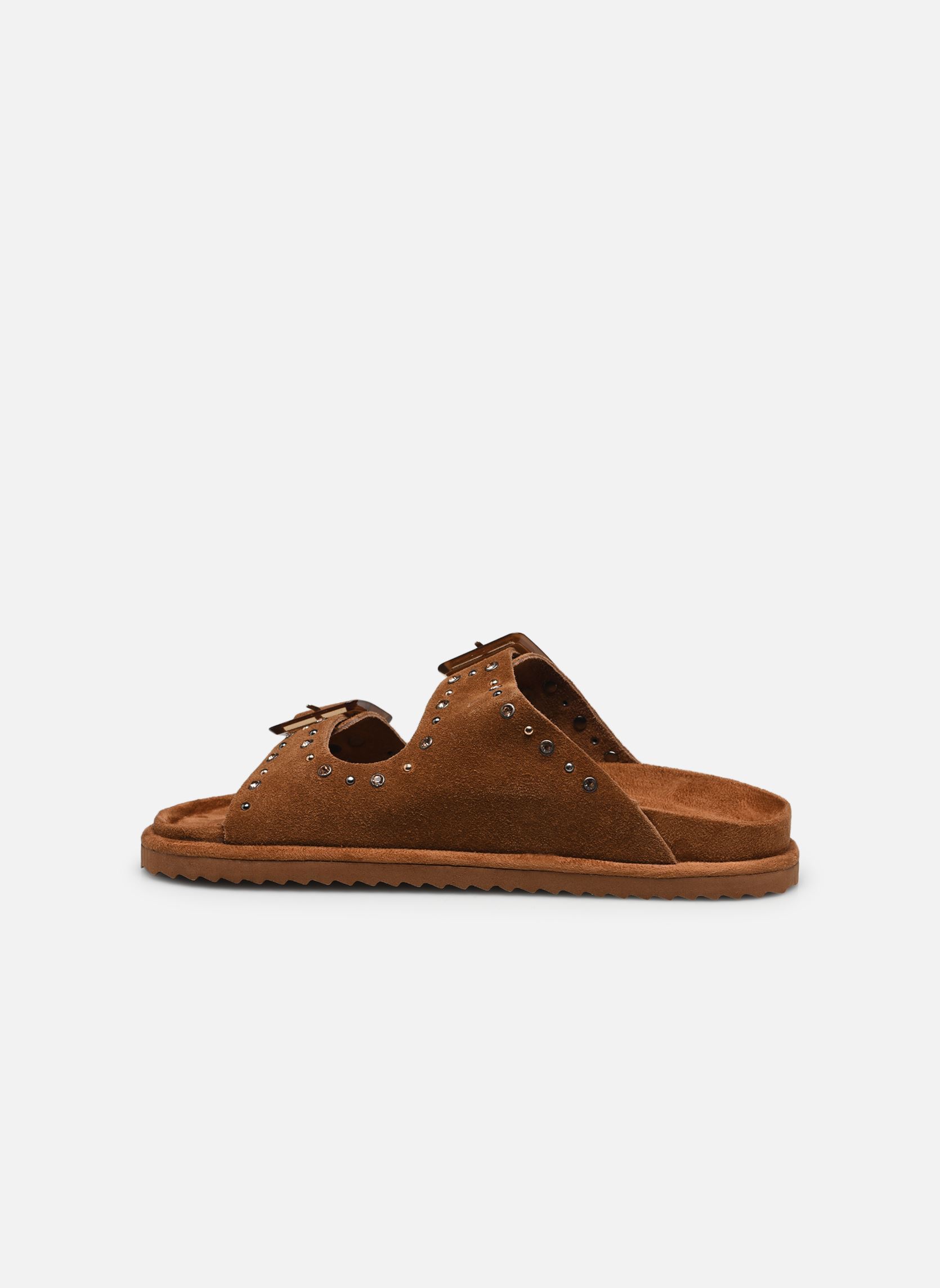 Sandales plates Two buckle sandal with studs femme marron Colors of California Sandales plates Two buckle sandal with studs femme marron TAN