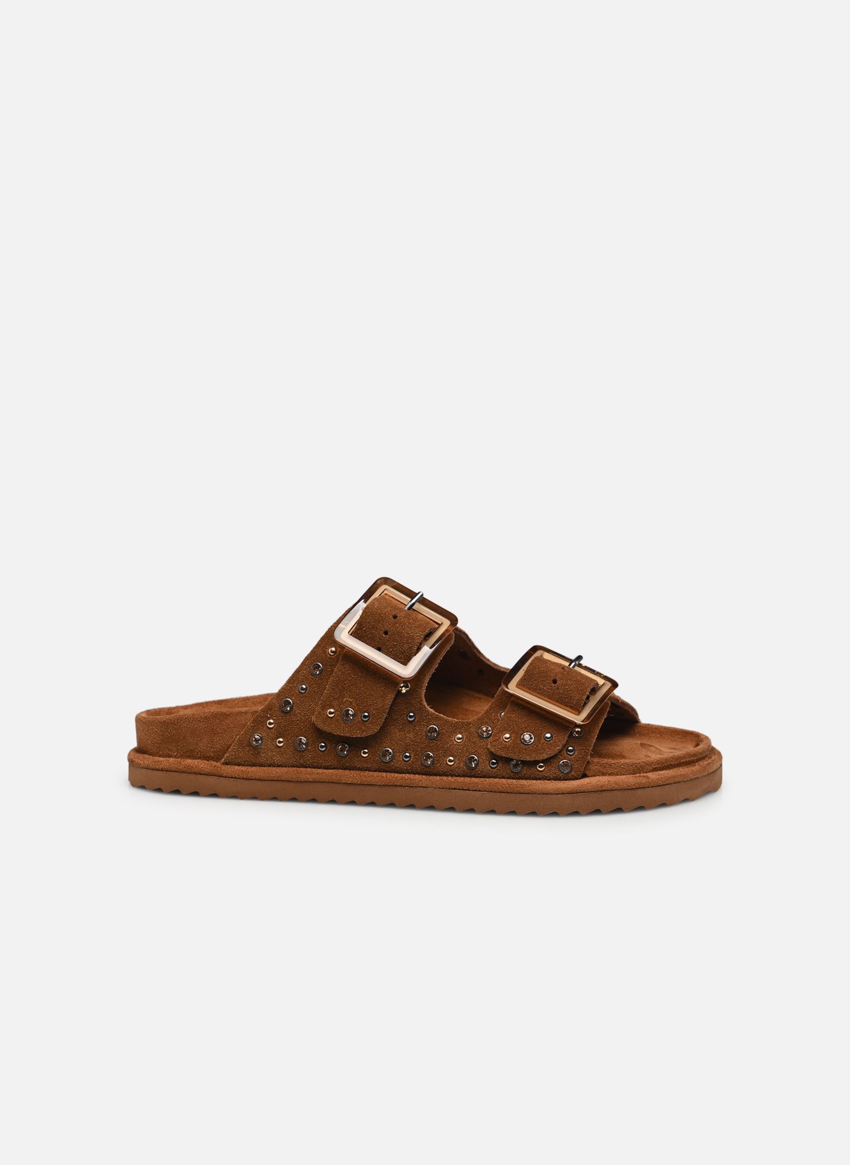 Sandales plates Two buckle sandal with studs femme marron Colors of California Sandales plates Two buckle sandal with studs femme marron TAN