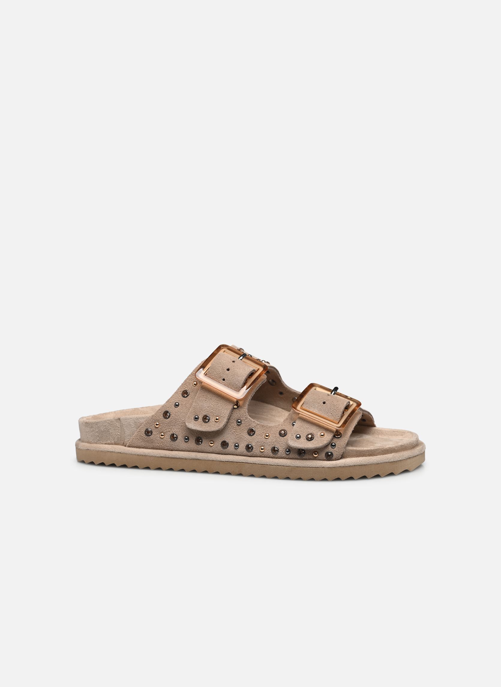 Sandales plates Two buckle sandal with studs femme beige Colors of California Sandales plates Two buckle sandal with studs femme beige MUD