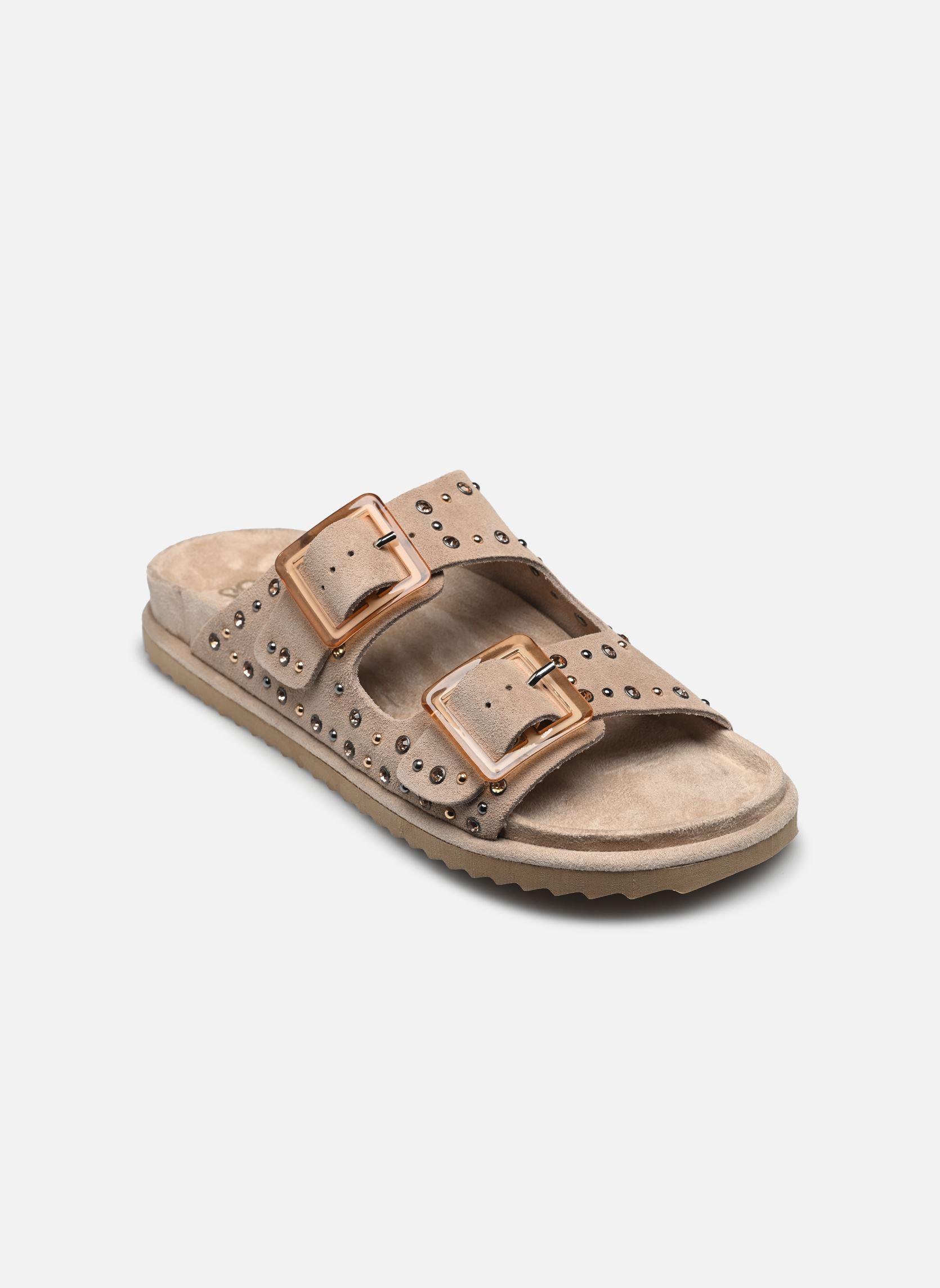 Sandales plates Two buckle sandal with studs femme beige Colors of California Sandales plates Two buckle sandal with studs femme beige MUD