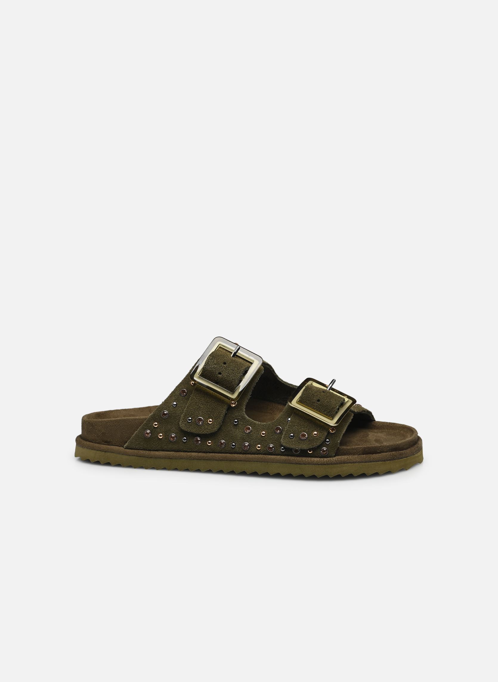 Sandali piatti Two buckle sandal with studs donna verde Colors of California Sandali piatti Two buckle sandal with studs donna verde MIL