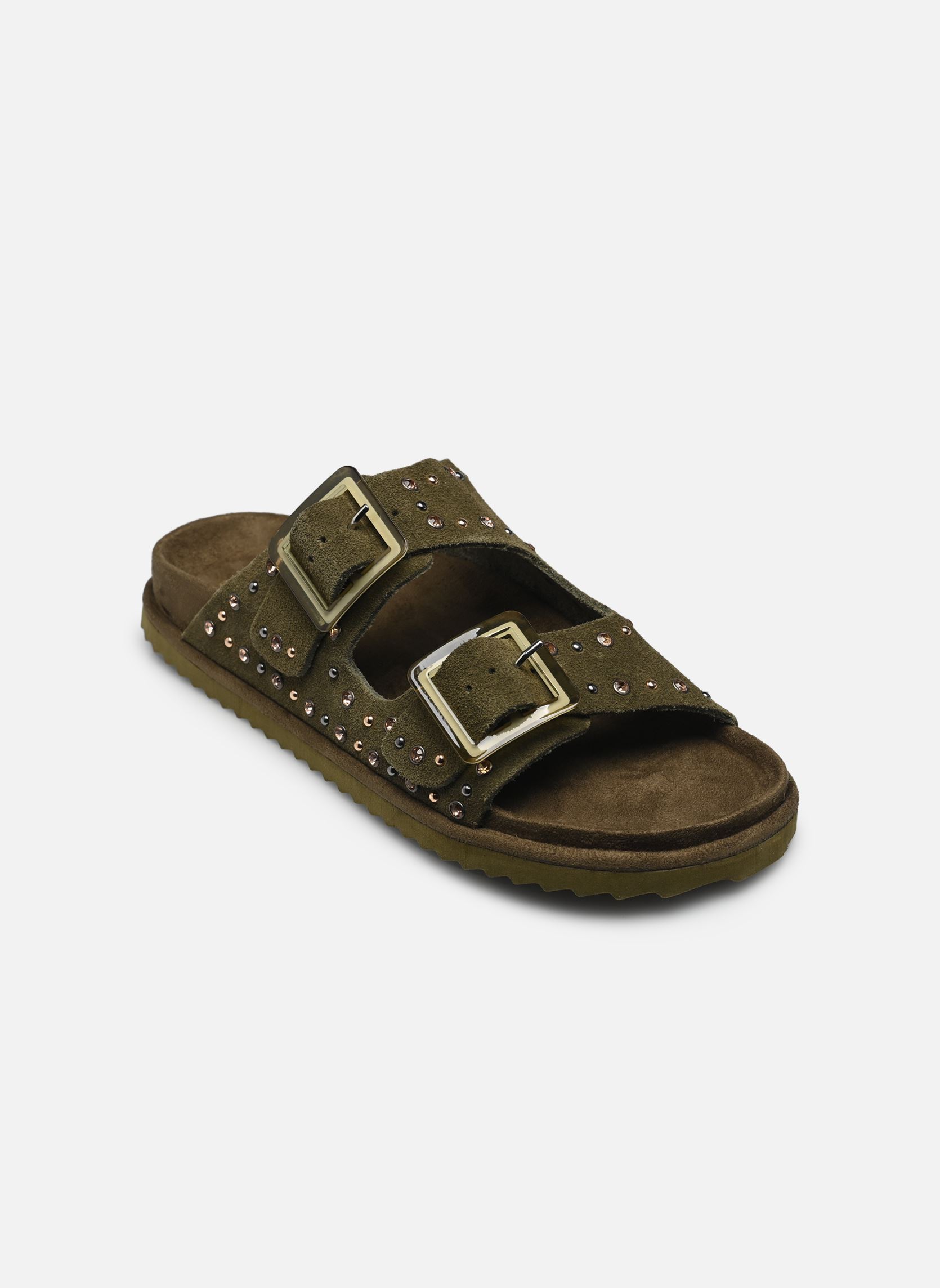 Sandali piatti Two buckle sandal with studs donna verde Colors of California Sandali piatti Two buckle sandal with studs donna verde MIL