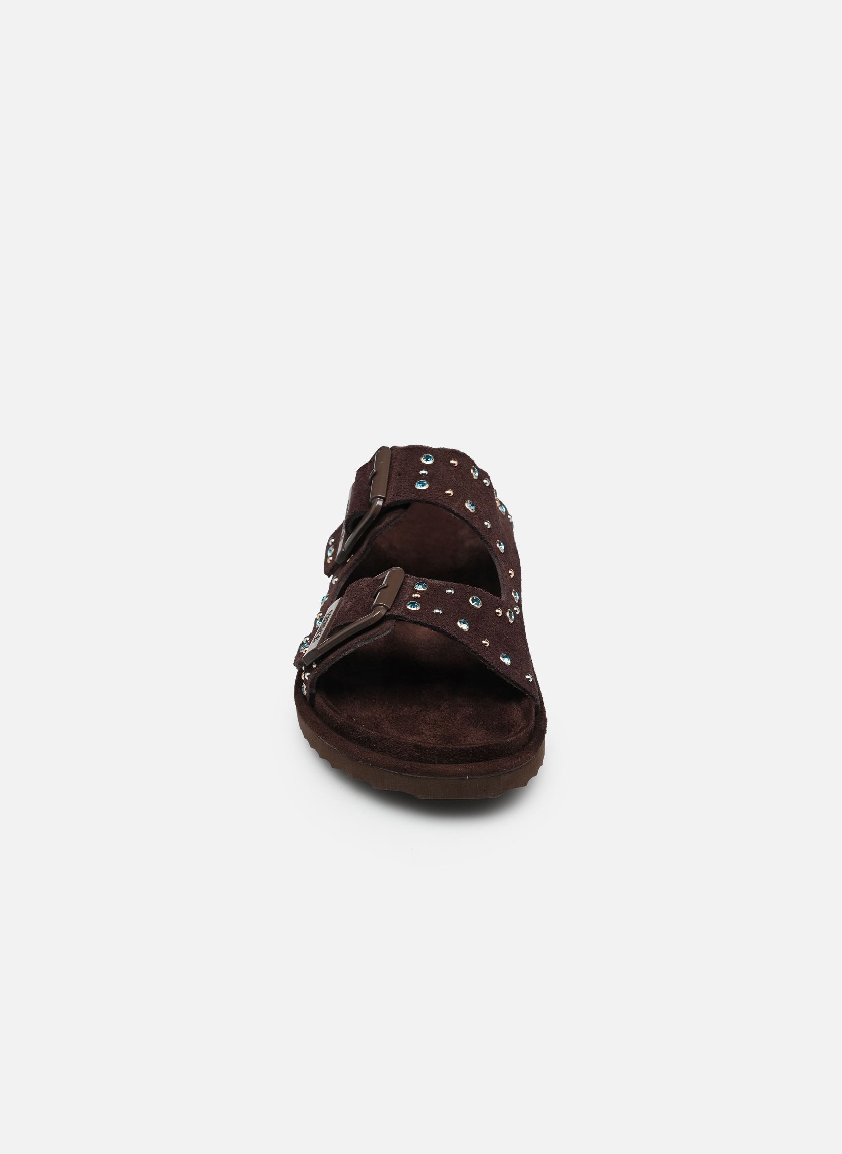 Sandales plates Two buckle sandal with studs femme marron Colors of California Sandales plates Two buckle sandal with studs femme marron MOKA