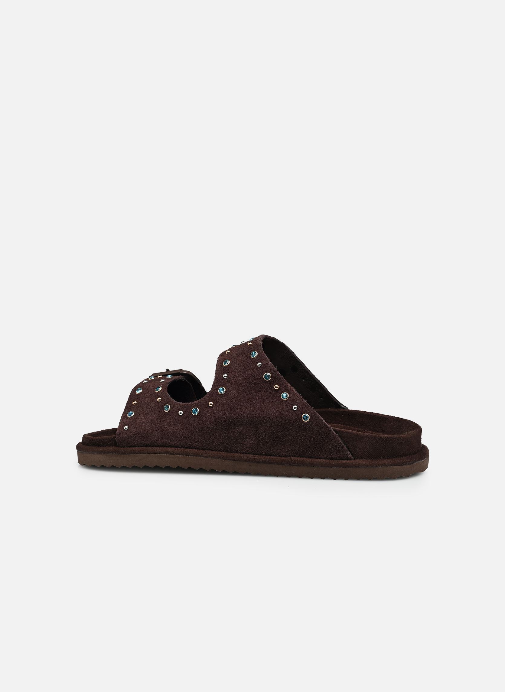 Sandales plates Two buckle sandal with studs femme marron Colors of California Sandales plates Two buckle sandal with studs femme marron MOKA