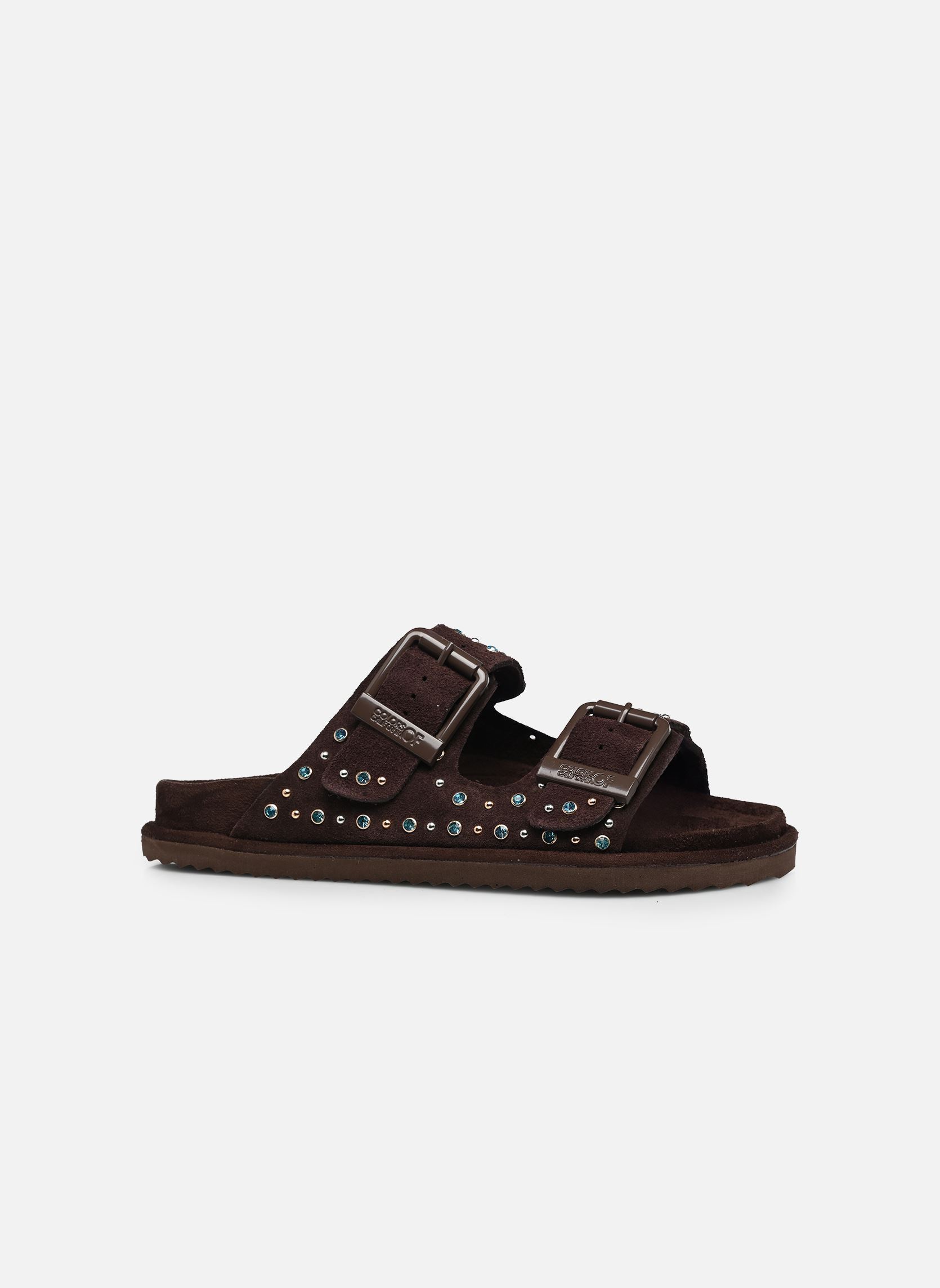 Sandales plates Two buckle sandal with studs femme marron Colors of California Sandales plates Two buckle sandal with studs femme marron MOKA