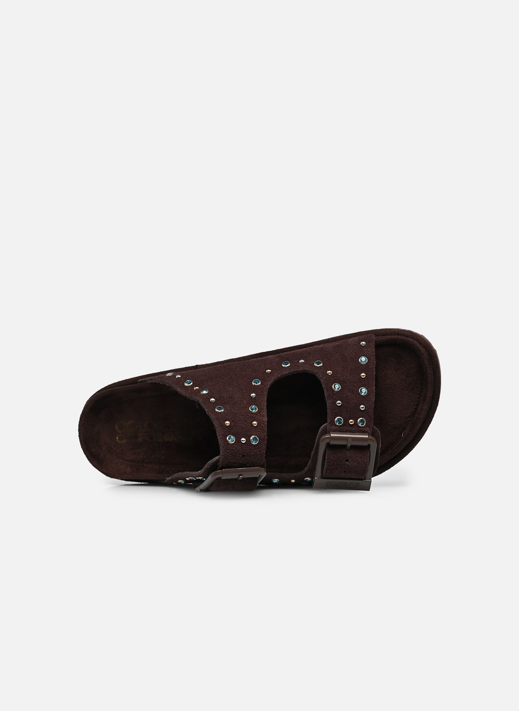 Sandales plates Two buckle sandal with studs femme marron Colors of California Sandales plates Two buckle sandal with studs femme marron MOKA