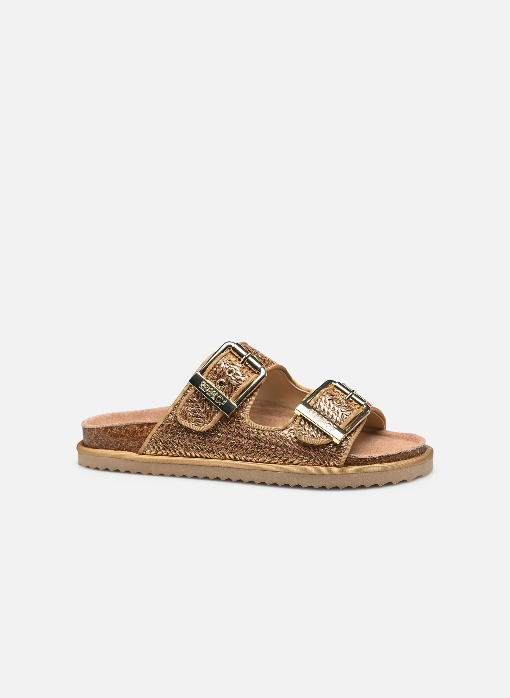 Platte sandalen Sandal laminated rafia dames goud en brons Colors of California Platte sandalen Sandal laminated rafia dames goud en brons GOL
