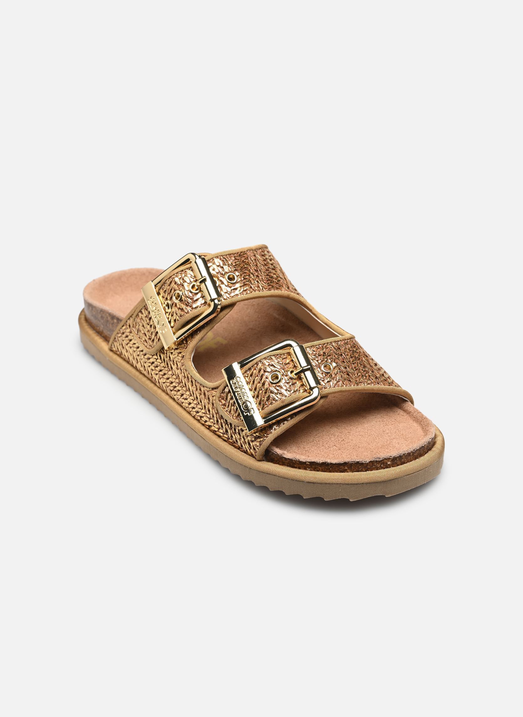 Platte sandalen Sandal laminated rafia dames goud en brons Colors of California Platte sandalen Sandal laminated rafia dames goud en brons GOL
