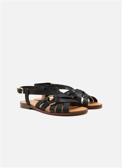 JULES & JENN Sandales Sandales plates anneau cuir lisse marron femme noir