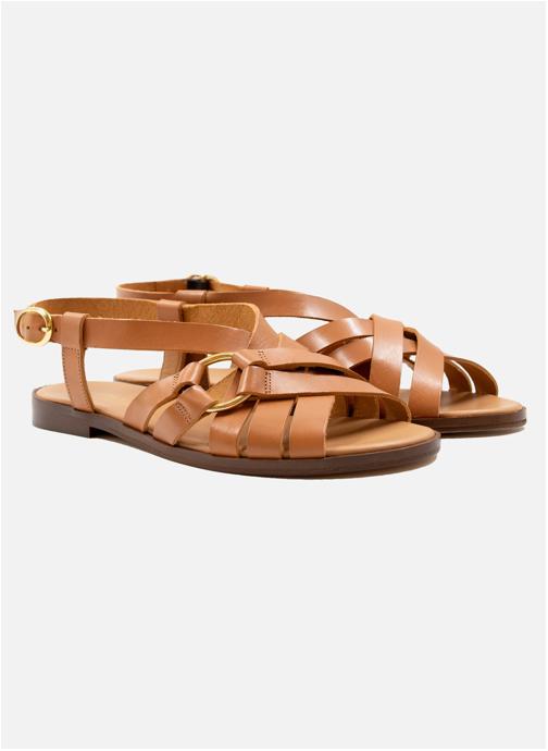 JULES & JENN Sandales Sandales plates anneau cuir lisse marron femme marron