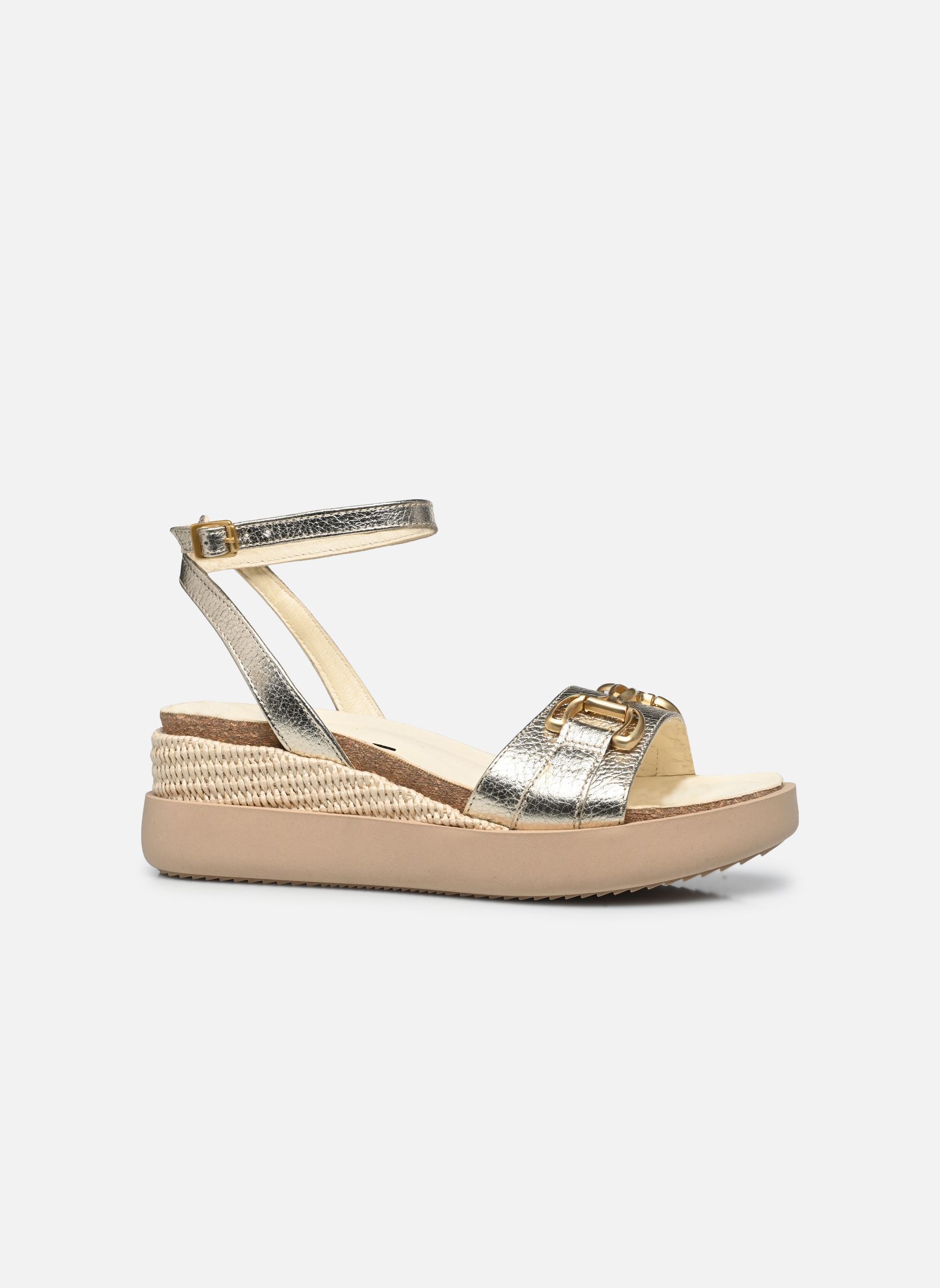 Sandalen met sleehak en plateau T18029 dames goud en brons Mjus Sandalen met sleehak en plateau T18029 dames goud en brons Platino+Platino+Grezzo