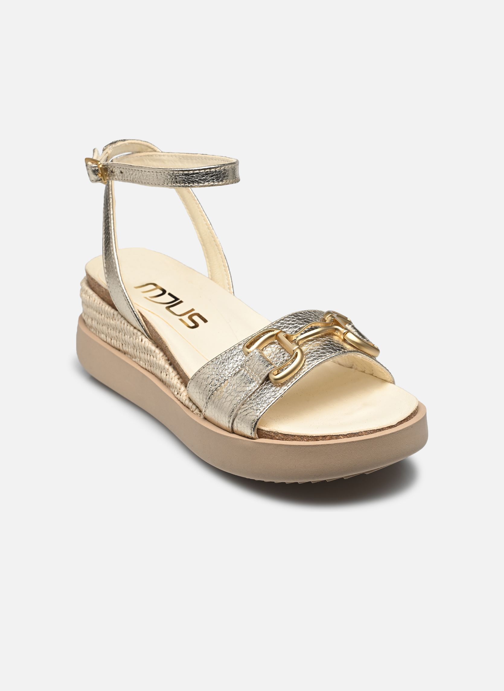 Sandalen met sleehak en plateau T18029 dames goud en brons Mjus Sandalen met sleehak en plateau T18029 dames goud en brons Platino+Platino+Grezzo