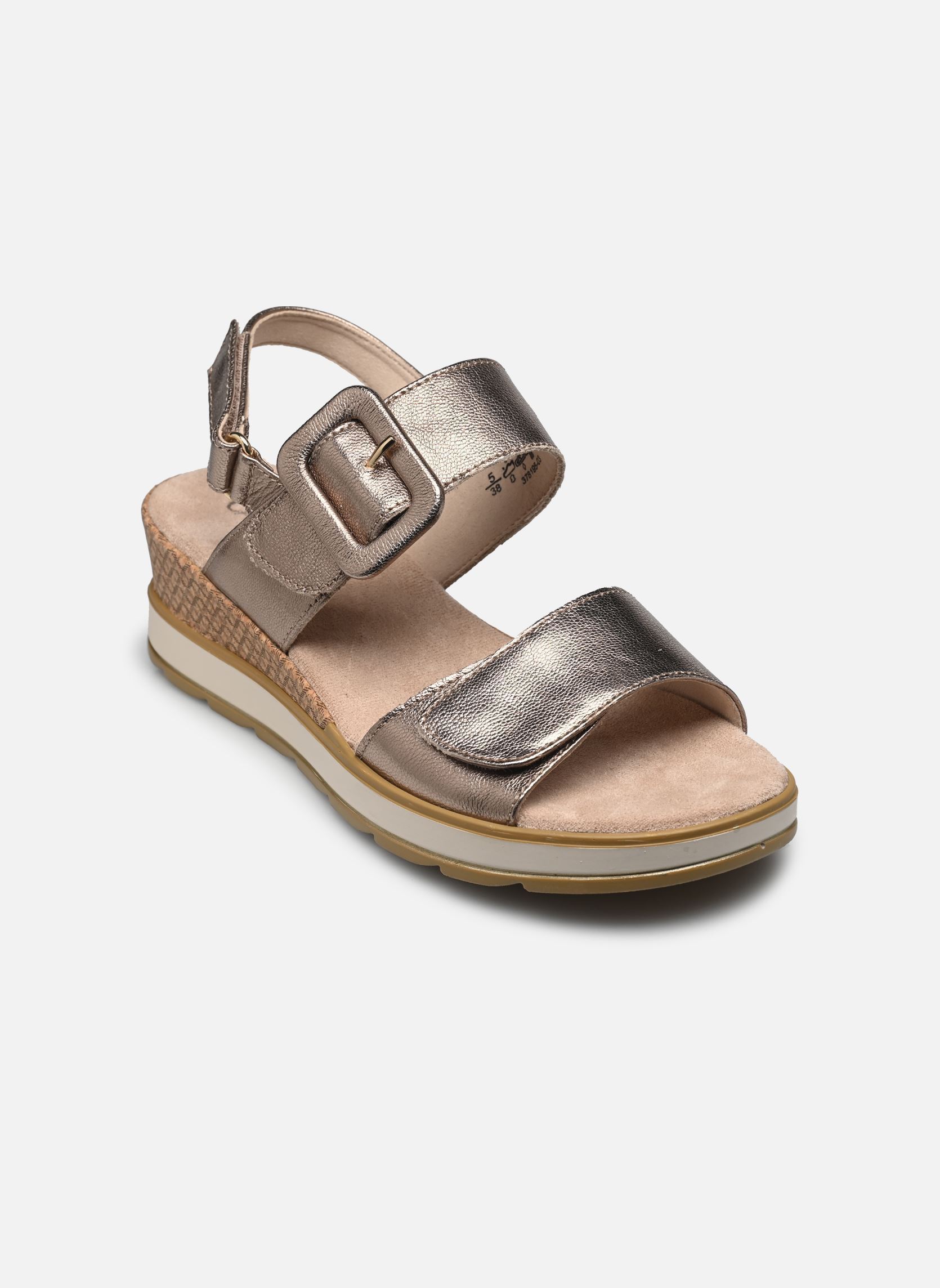 Sandalen met sleehak en plateau 28753-42 N dames goud en brons Caprice Sandalen met sleehak en plateau 28753-42 N dames goud en brons TAUPE METALLIC