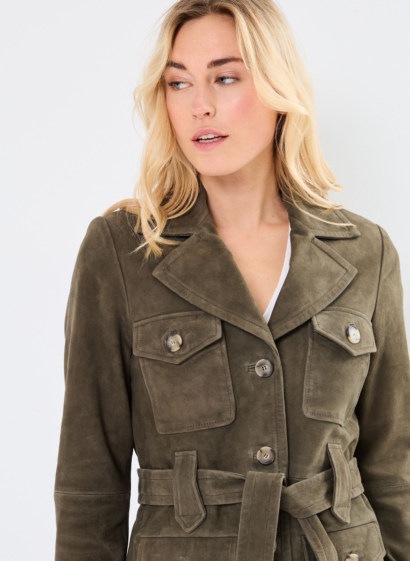Leren jassen B148115 dames groen IKKS Women Leren jassen B148115 dames groen 55-ARMY