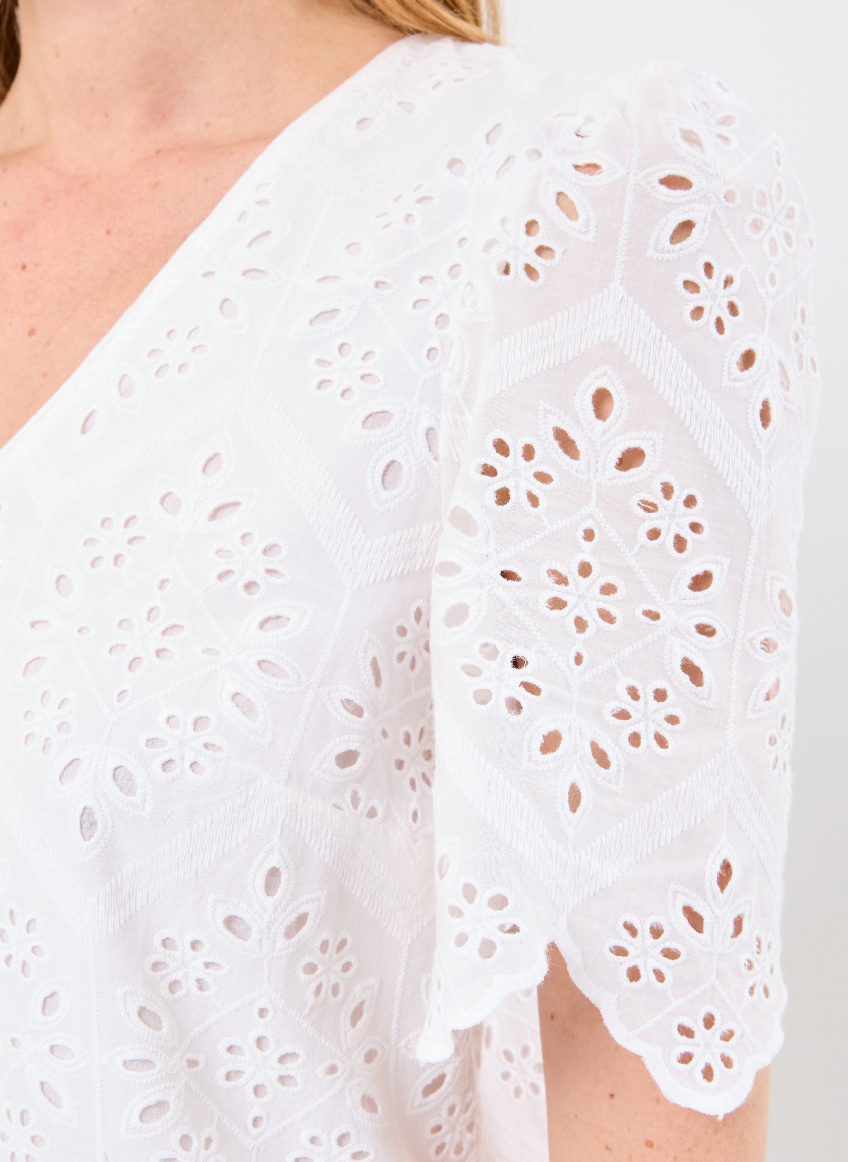 Chemise blanc cassé en broderie anglaise fille