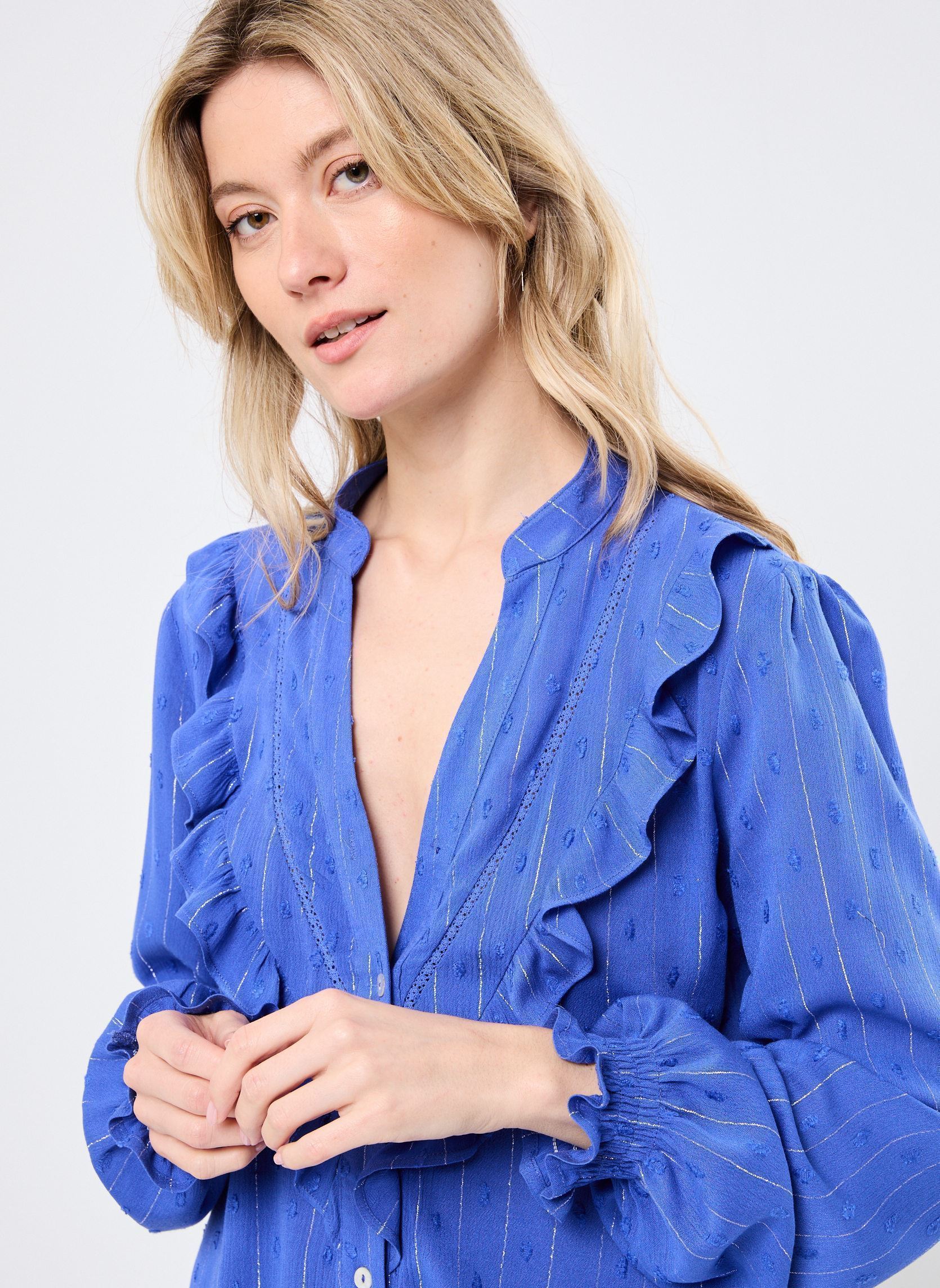 Chemises manches longues G928DE femme bleu Molly Bracken Chemises manches longues G928DE femme bleu BLUE