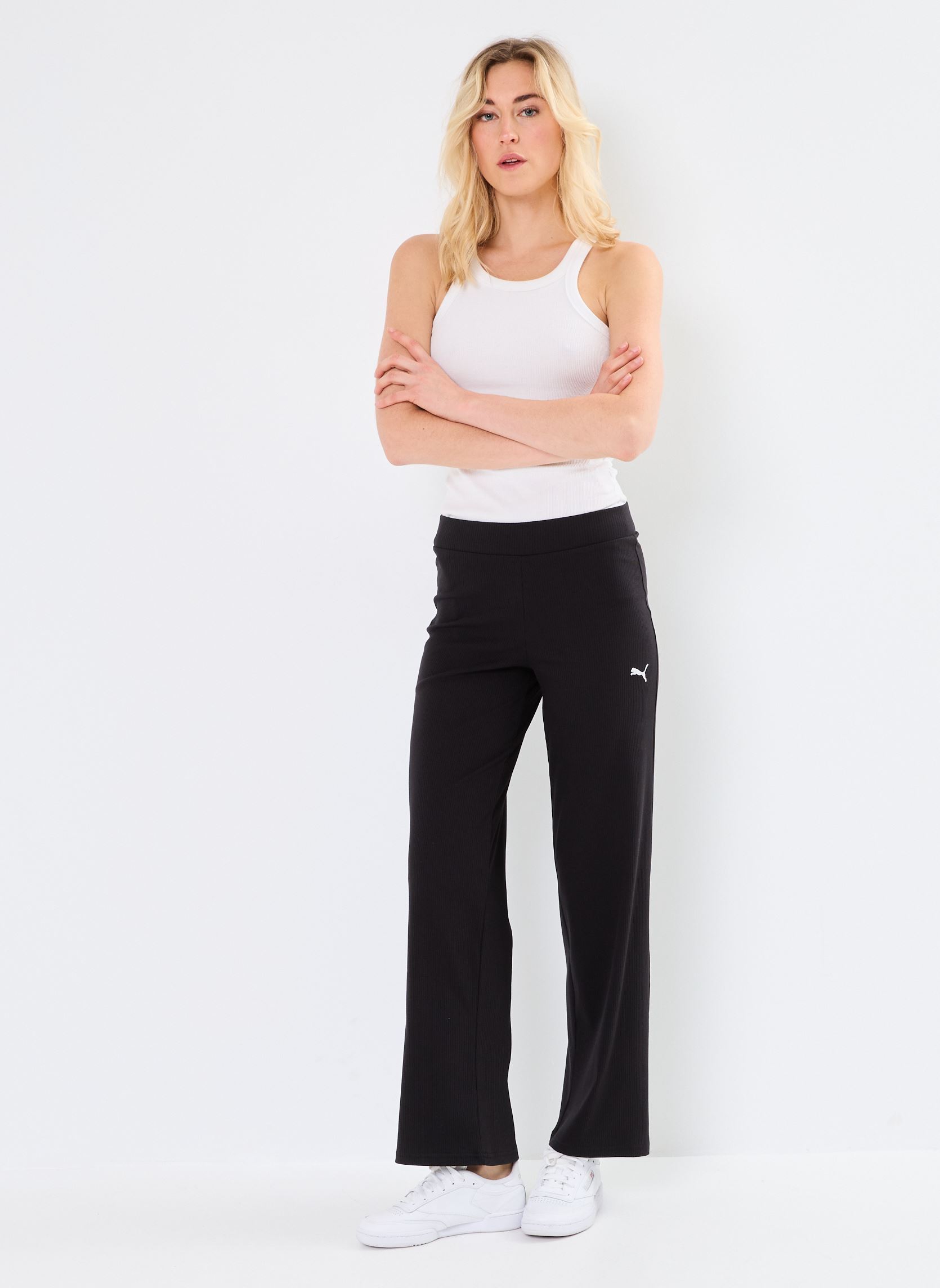 Pantalones de jogging ESS ELEVATED High-Waist Straight Leg Rib mujer negro Puma Pantalones de jogging ESS ELEVATED High-Waist Straight Leg Rib mujer negro Puma Black