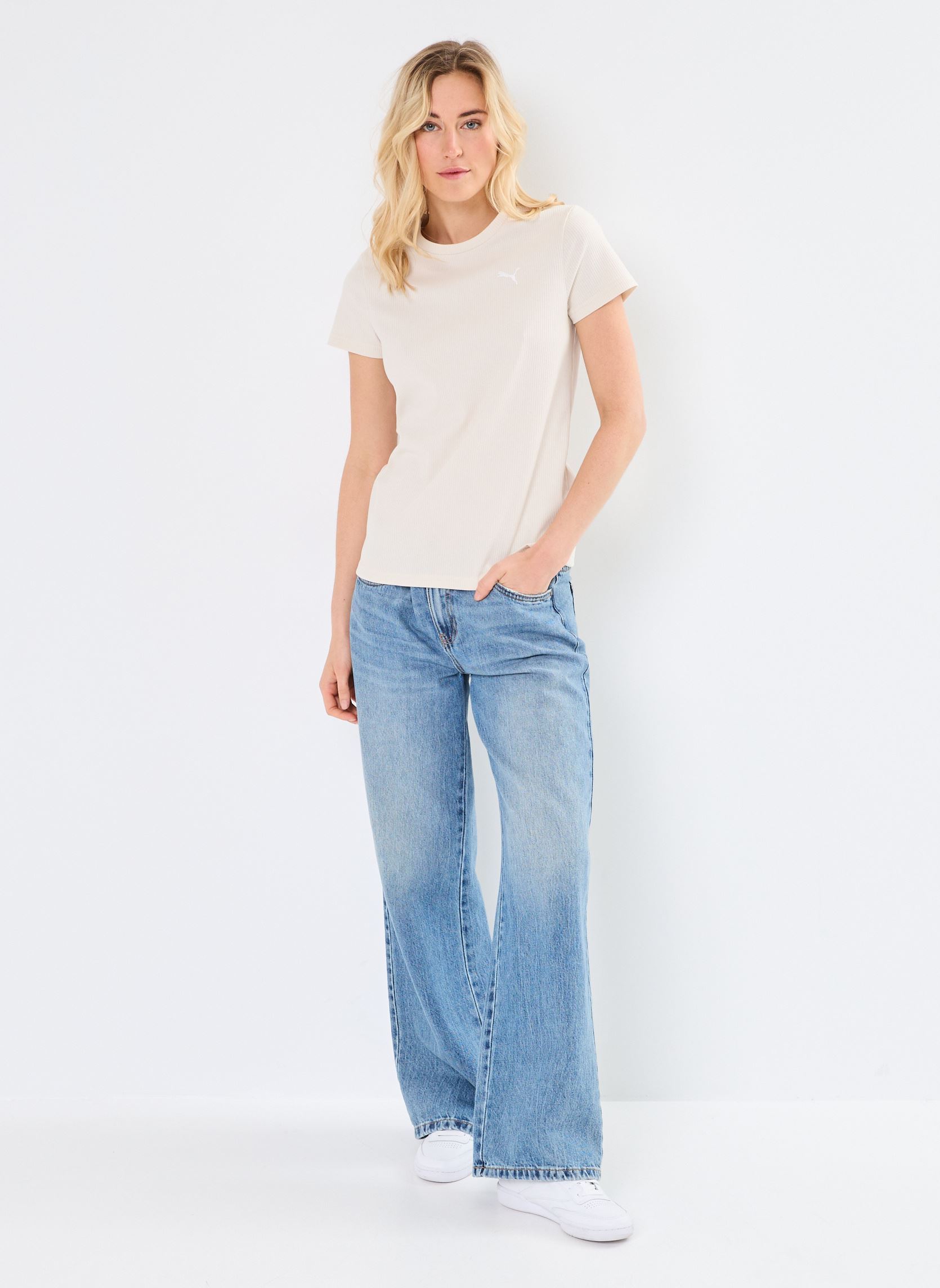 Kurzarm-T-Shirts ESS ELEVATED Rib Tee damen beige Puma Kurzarm-T-Shirts ESS ELEVATED Rib Tee damen beige ALPINE SNOW