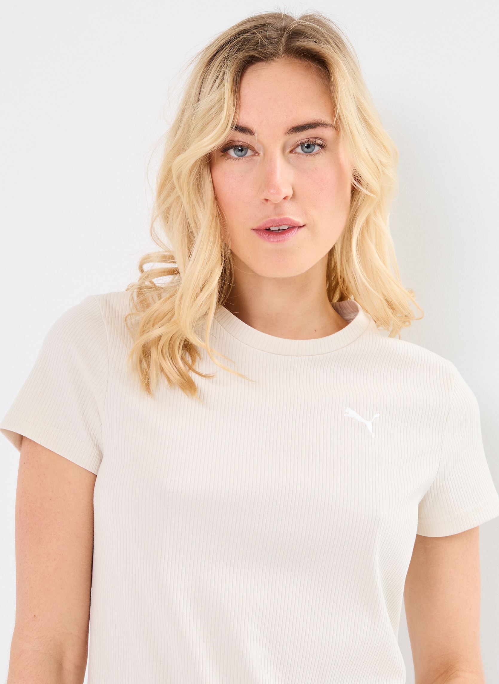 Kurzarm-T-Shirts ESS ELEVATED Rib Tee damen beige Puma Kurzarm-T-Shirts ESS ELEVATED Rib Tee damen beige ALPINE SNOW