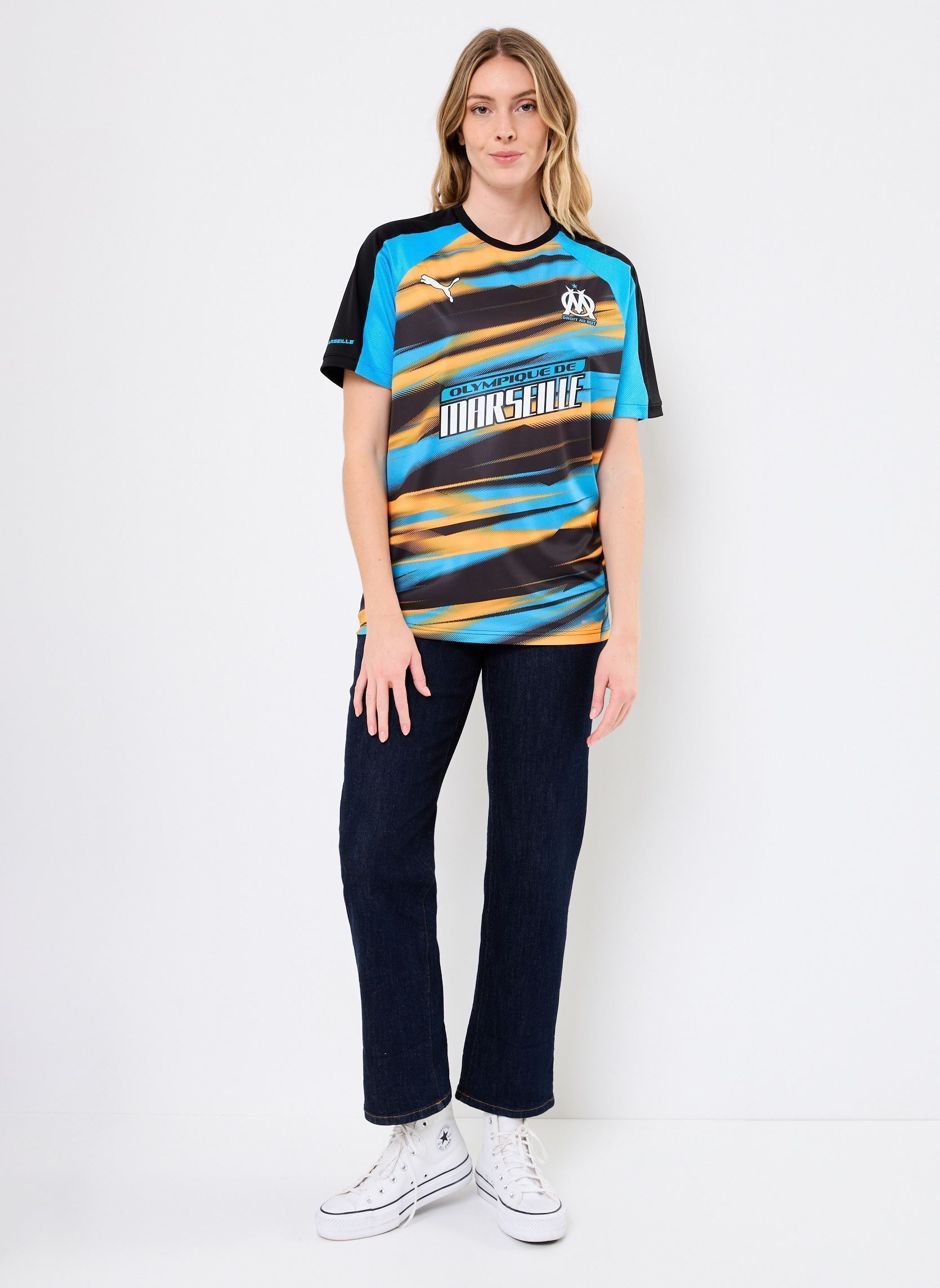 Tee-shirts manches courtes OM FASTER Jersey homme orange Puma Tee-shirts manches courtes OM FASTER Jersey homme orange HEAT FIRE-BLEU AZUR