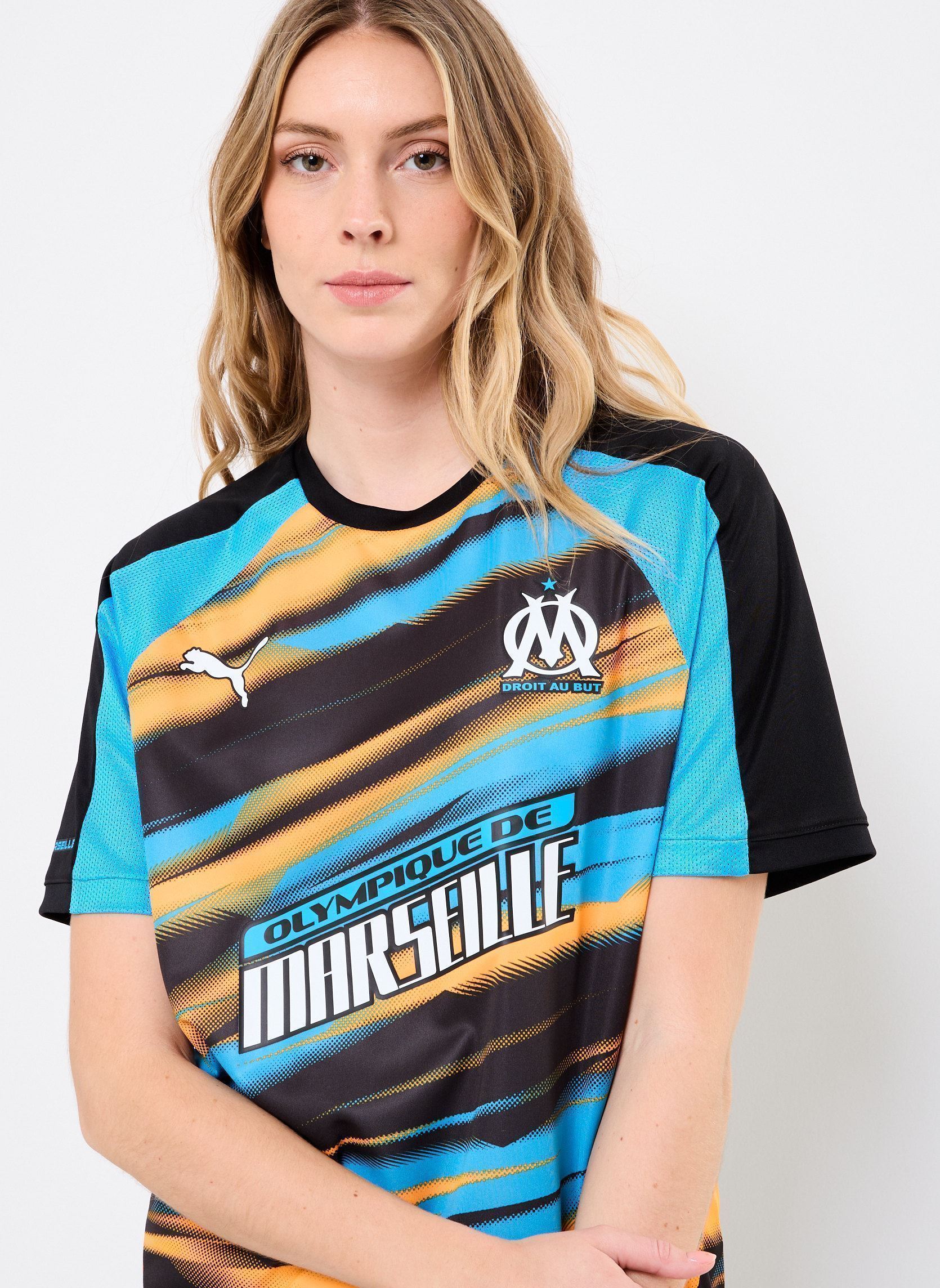 Tee-shirts manches courtes OM FASTER Jersey homme orange Puma Tee-shirts manches courtes OM FASTER Jersey homme orange HEAT FIRE-BLEU AZUR