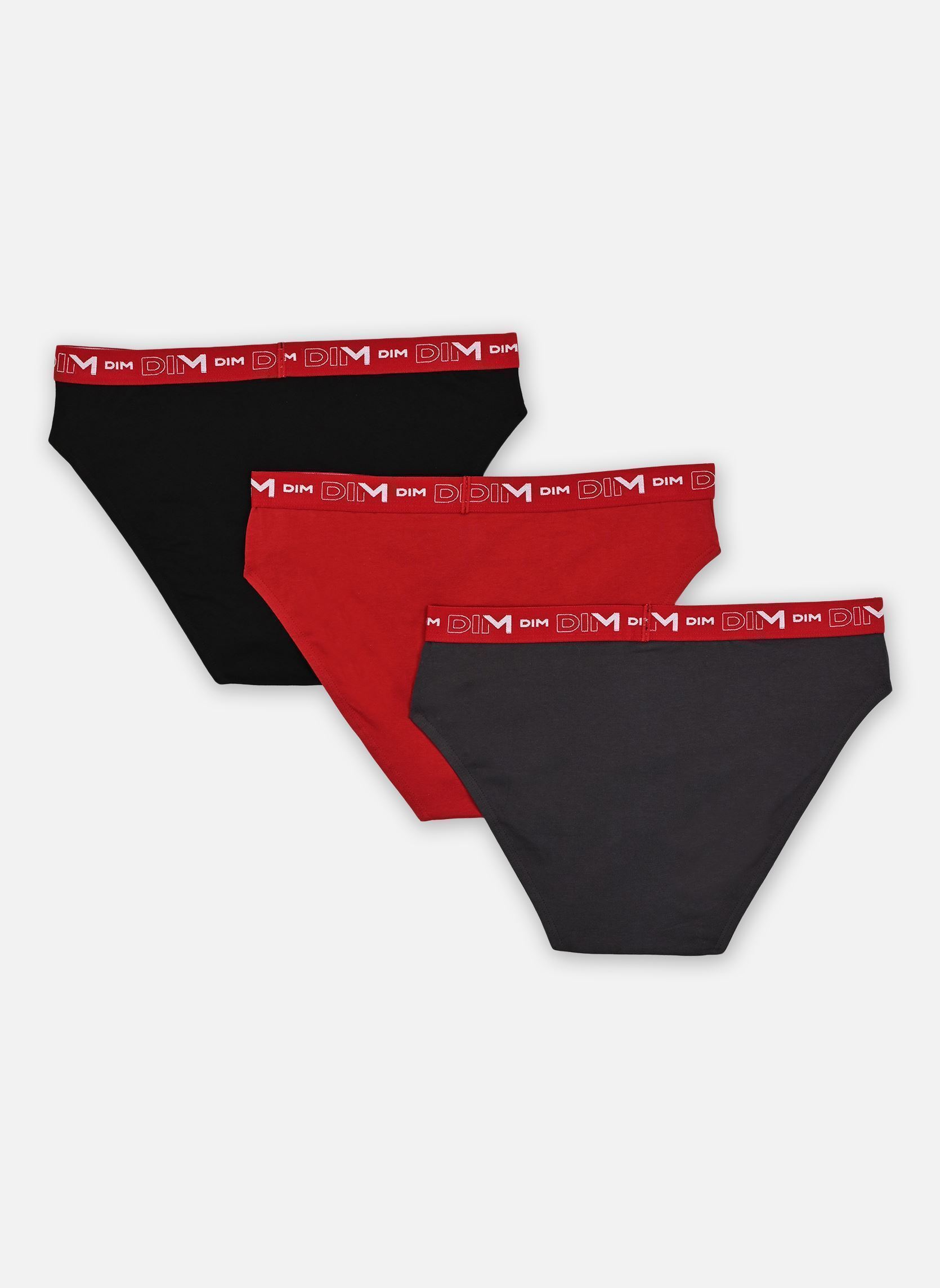 Sous-vêtements de sport Coton Stretch Slips X3 homme gris Dim Sous-vêtements de sport Coton Stretch Slips X3 homme gris GRIS PLOMB/ROUGE CHILI/NOIR