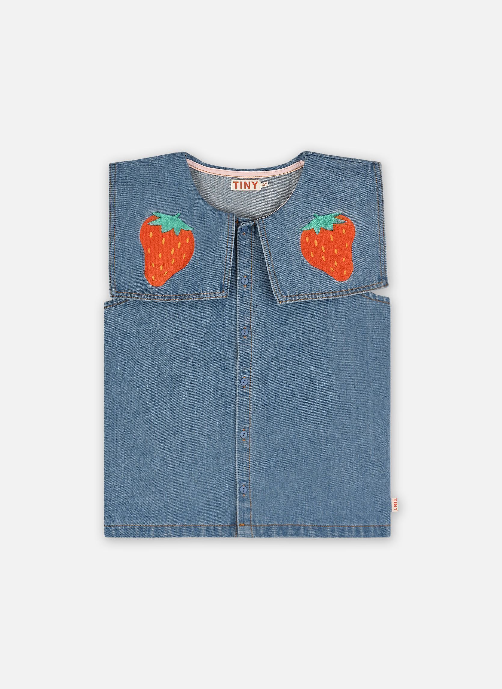 Canotte Strawberries Blouse bambina blu Tinycottons Canotte Strawberries Blouse bambina blu Light Blue Denim