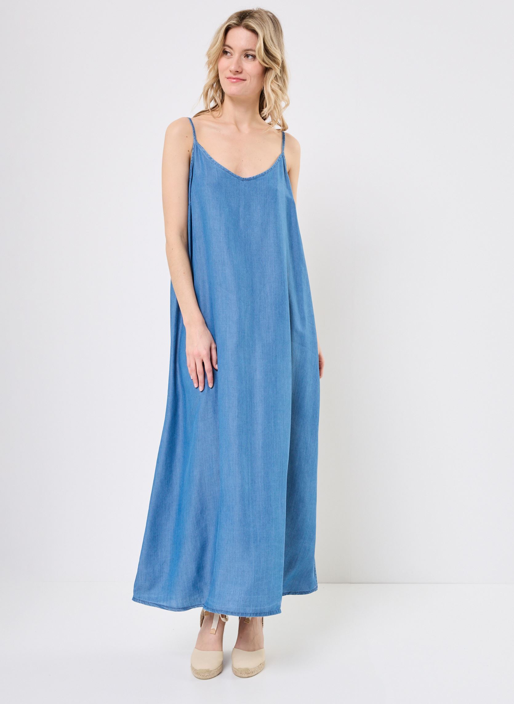 Lange jurken ROBE-TENCEL dames blauw MADE BY Lange jurken ROBE-TENCEL dames blauw DENIM DOUBLE STONE
