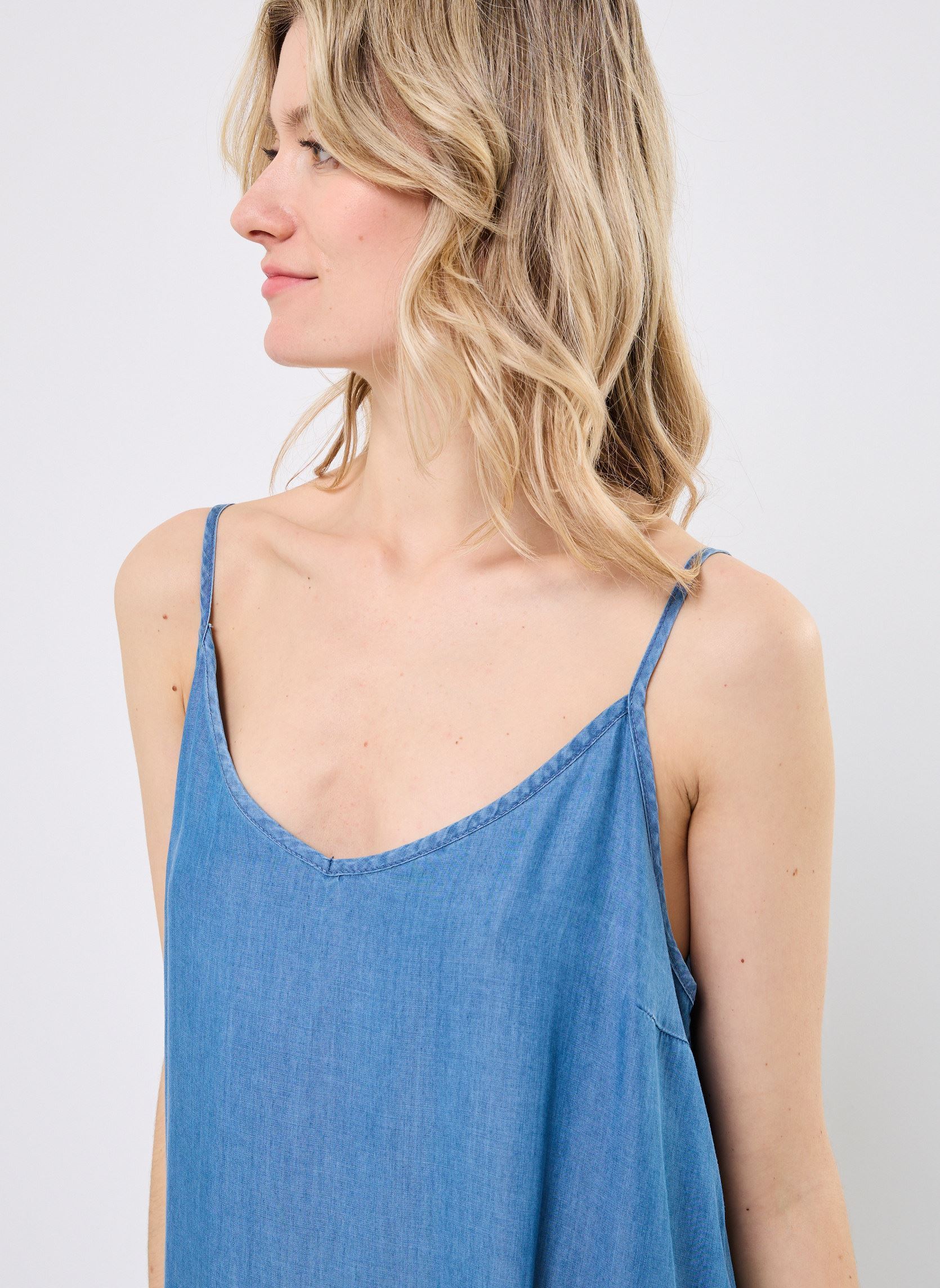 Lange jurken ROBE-TENCEL dames blauw MADE BY Lange jurken ROBE-TENCEL dames blauw DENIM DOUBLE STONE