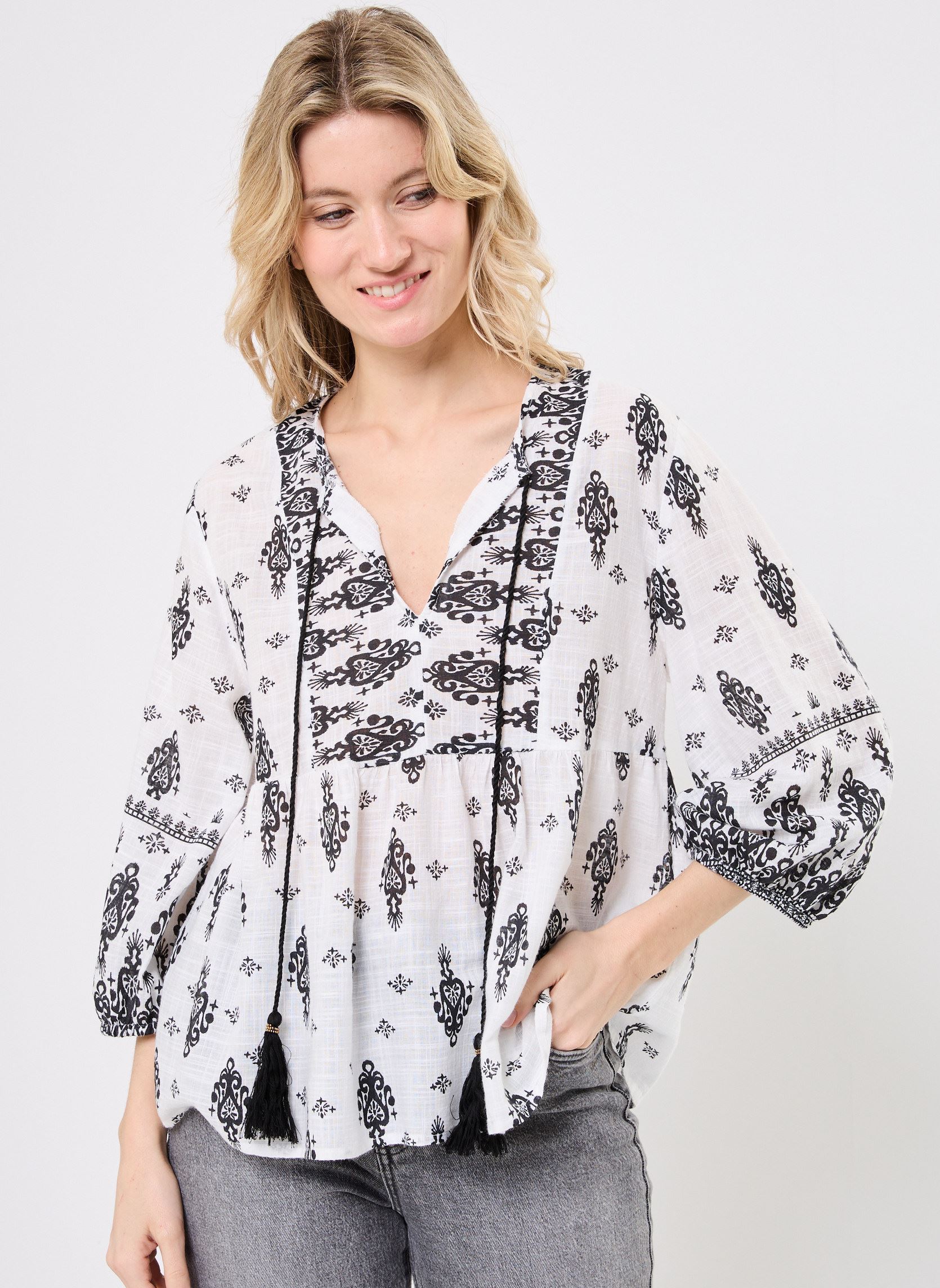Blouses manches longues CHEMISE FOLK femme blanc MADE BY Blouses manches longues CHEMISE FOLK femme blanc IMP_GRAND ETHNIC_ECRU