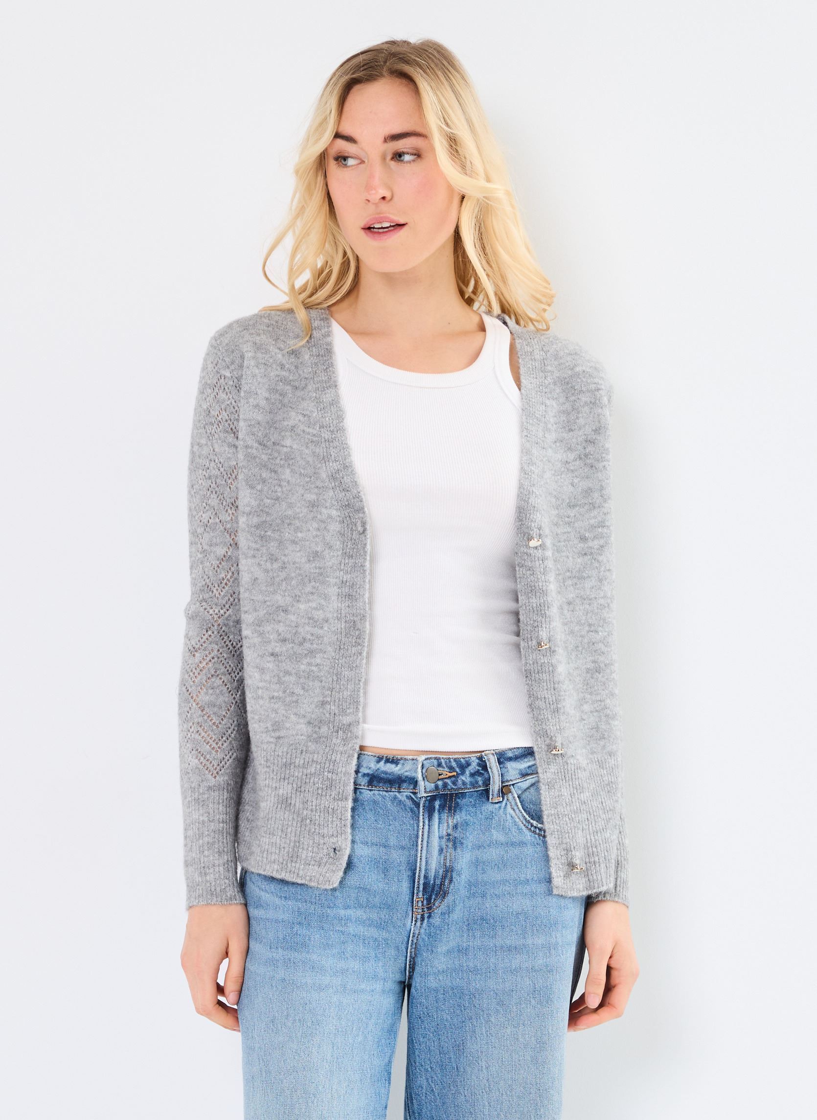 Gilets LADIES KNITTED CARDIGAN LA1423CN femme gris Molly Bracken Gilets LADIES KNITTED CARDIGAN LA1423CN femme gris GREY
