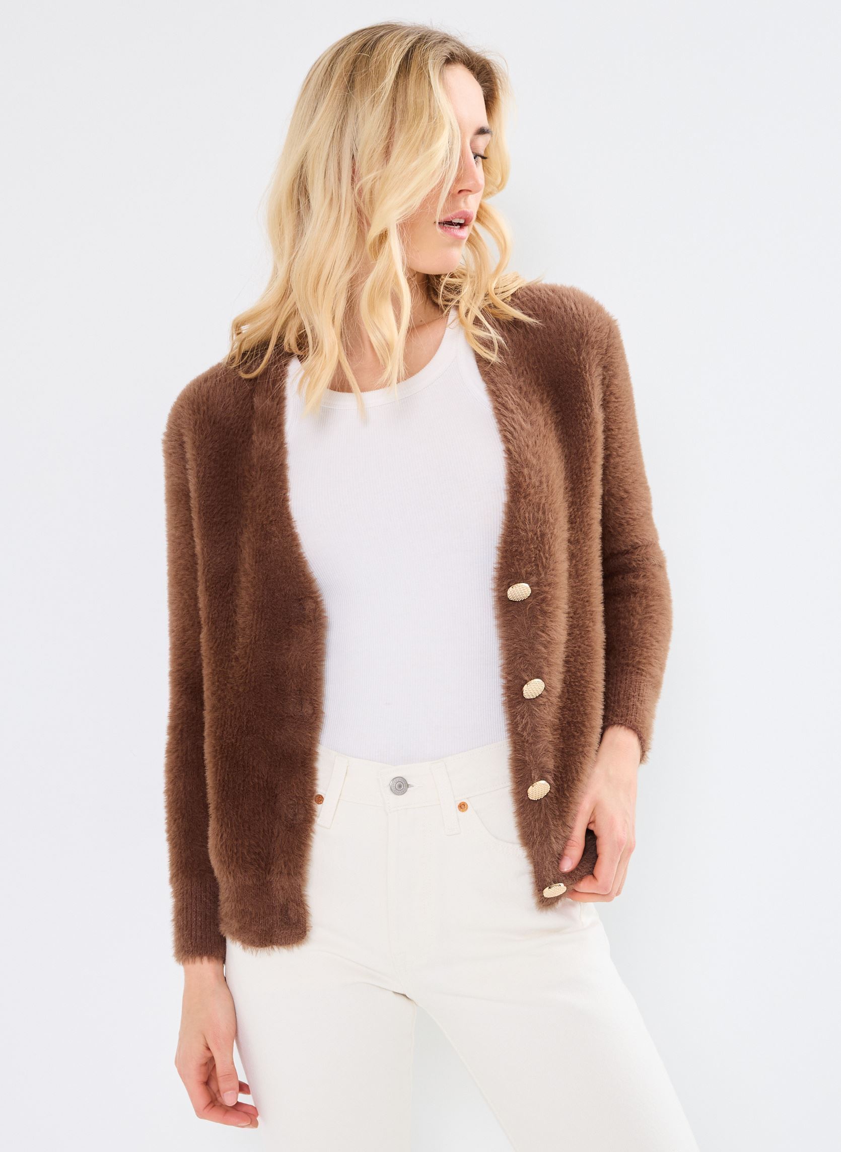 Gilet LADIES KNITTED CARDIGAN T1658CH donna marrone Molly Bracken Gilet LADIES KNITTED CARDIGAN T1658CH donna marrone BROWN