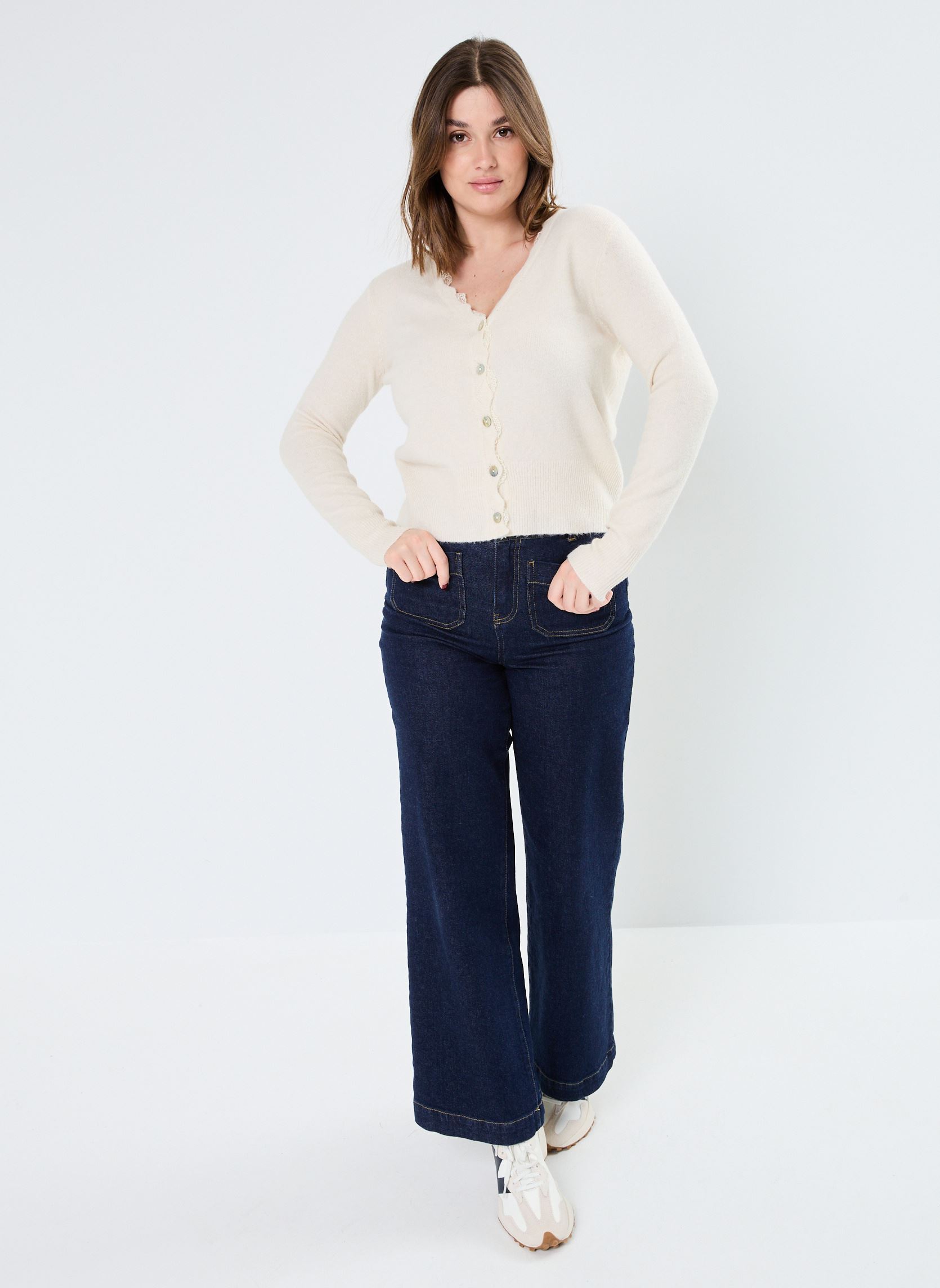 Vesten LADIES KNITTED CARDIGAN T1924CH dames wit Molly Bracken Vesten LADIES KNITTED CARDIGAN T1924CH dames wit OFFWHITE
